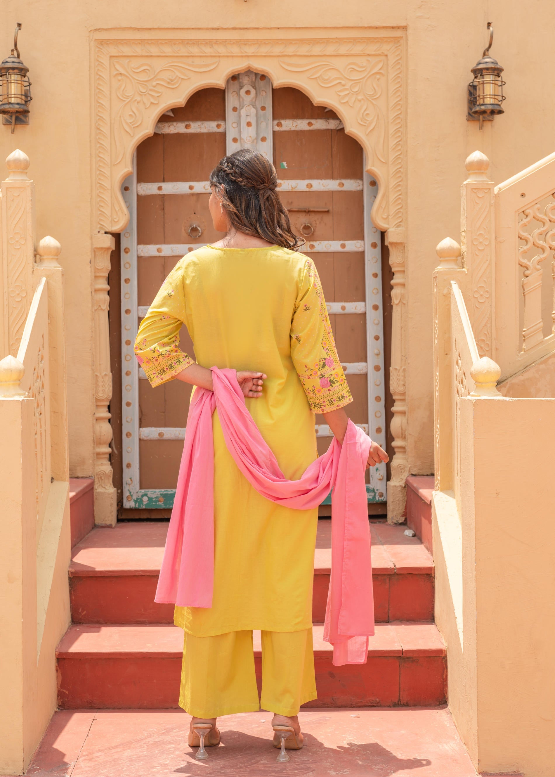 Floral Printed Lime Kurta Set