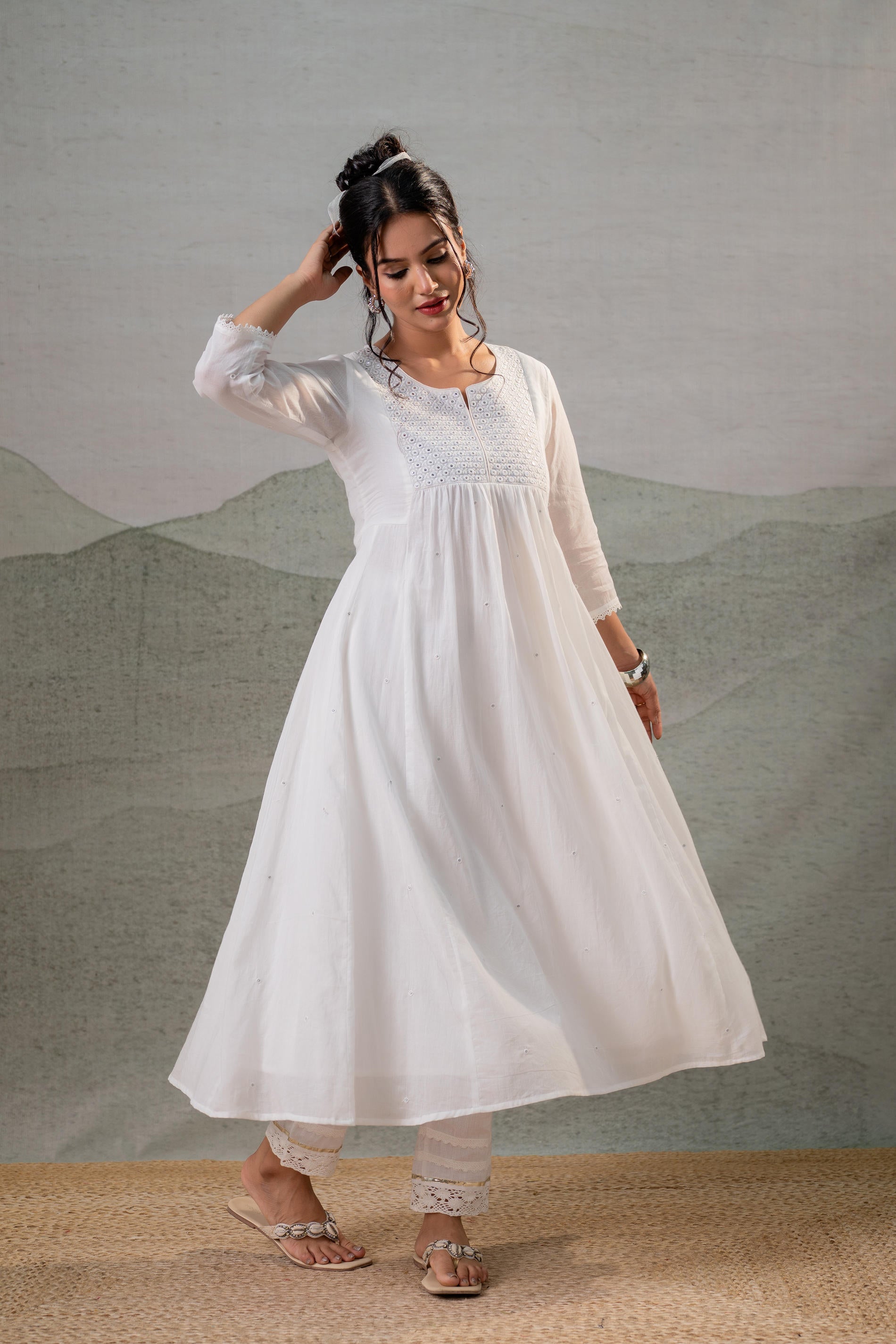 Cotton White Noor Flared Kurta