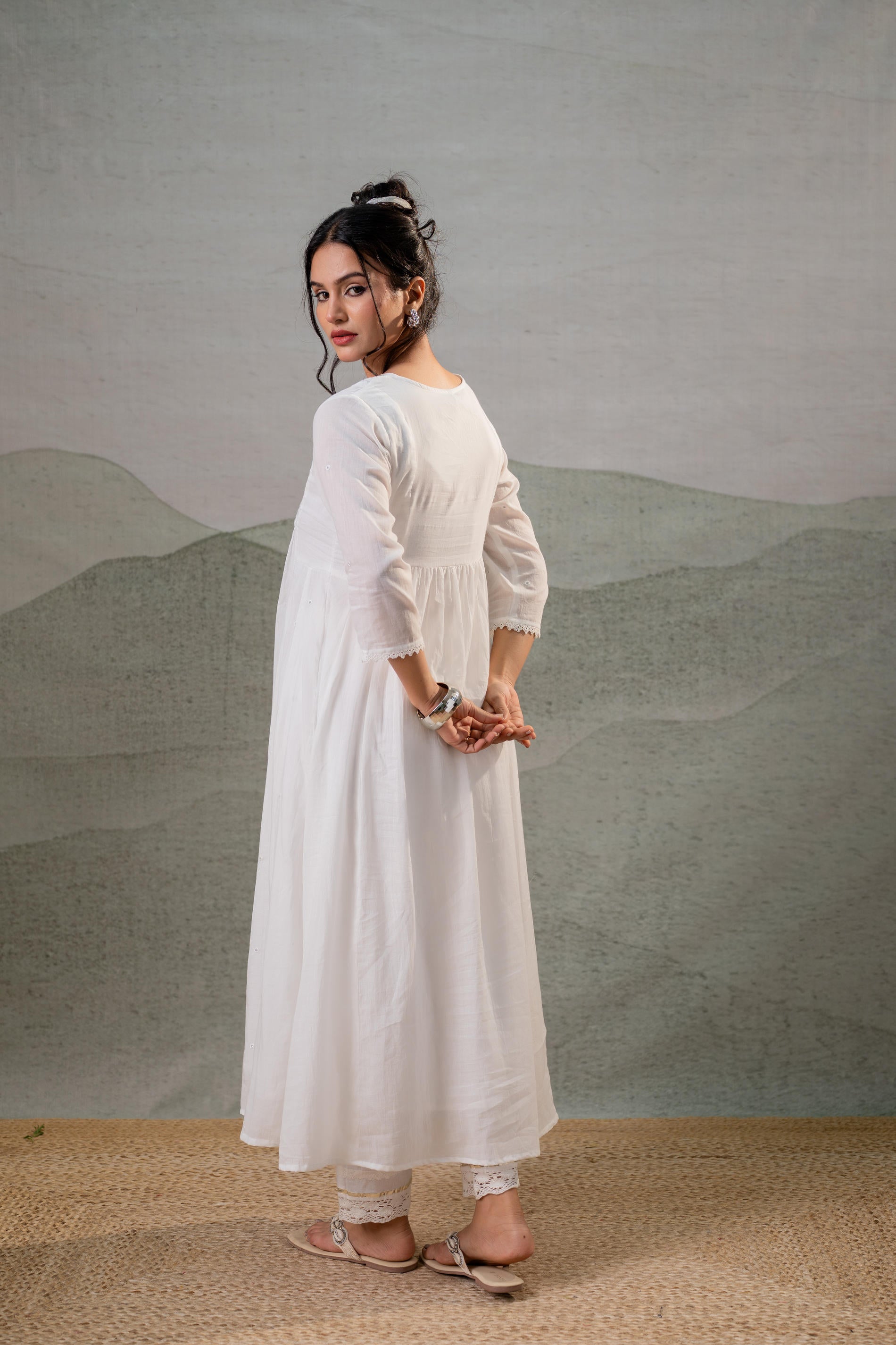 Cotton White Noor Flared Kurta