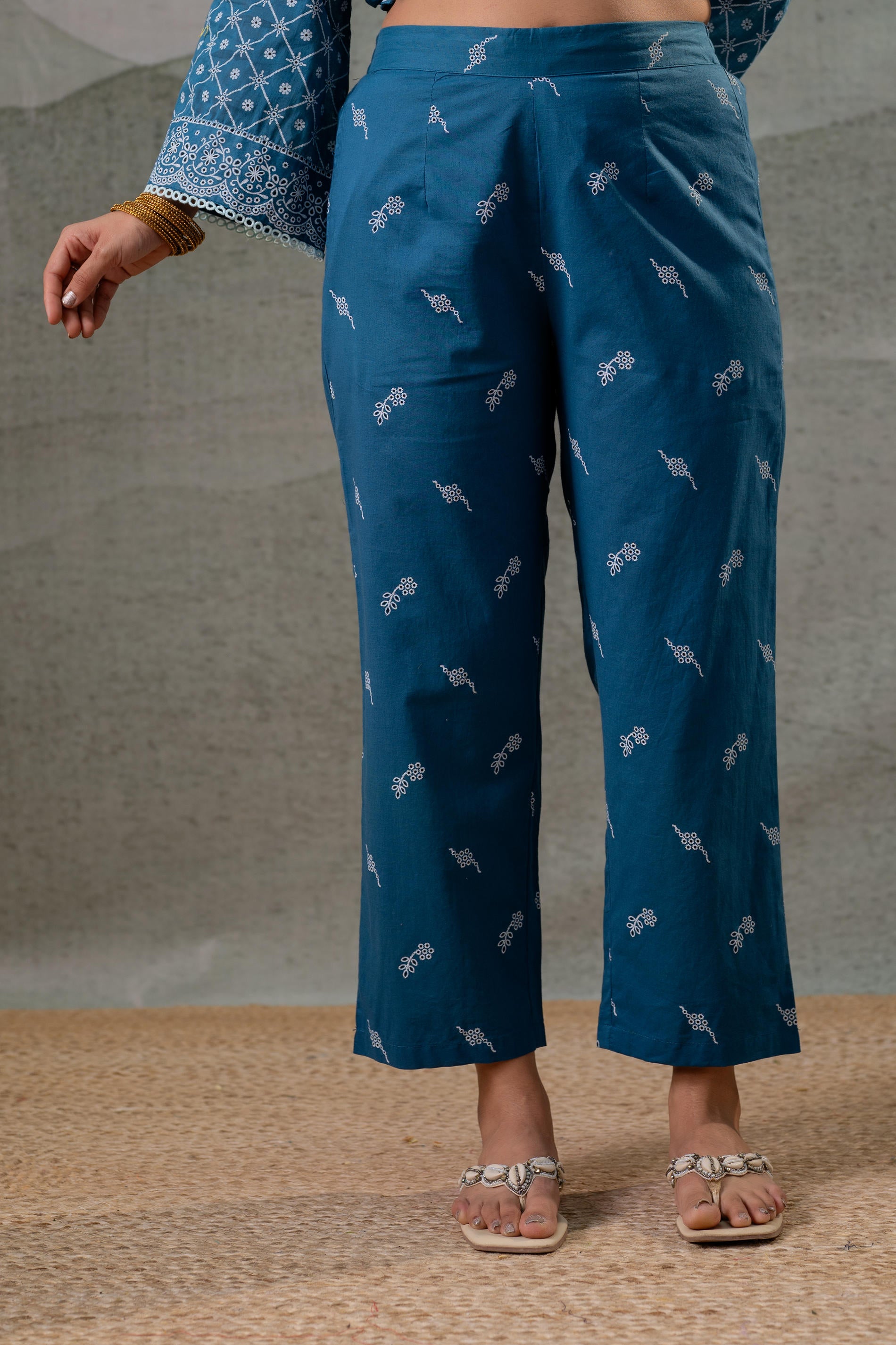 NeelraIndigo Teal Printed Kurta Pant And Dupatta Set