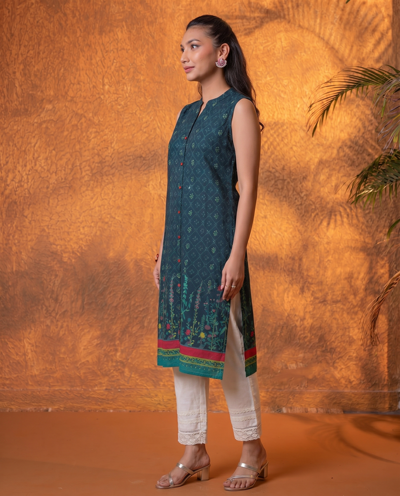 Indigo Floral Buti Printed Viscose Kurta