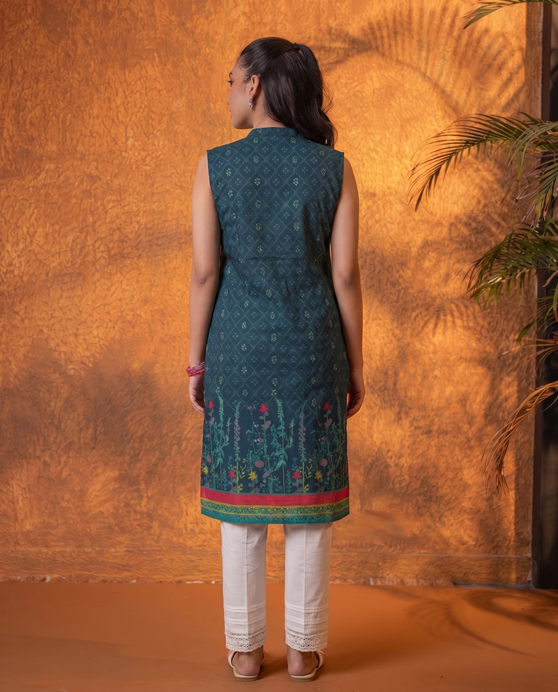 Indigo Floral Buti Printed Viscose Kurta