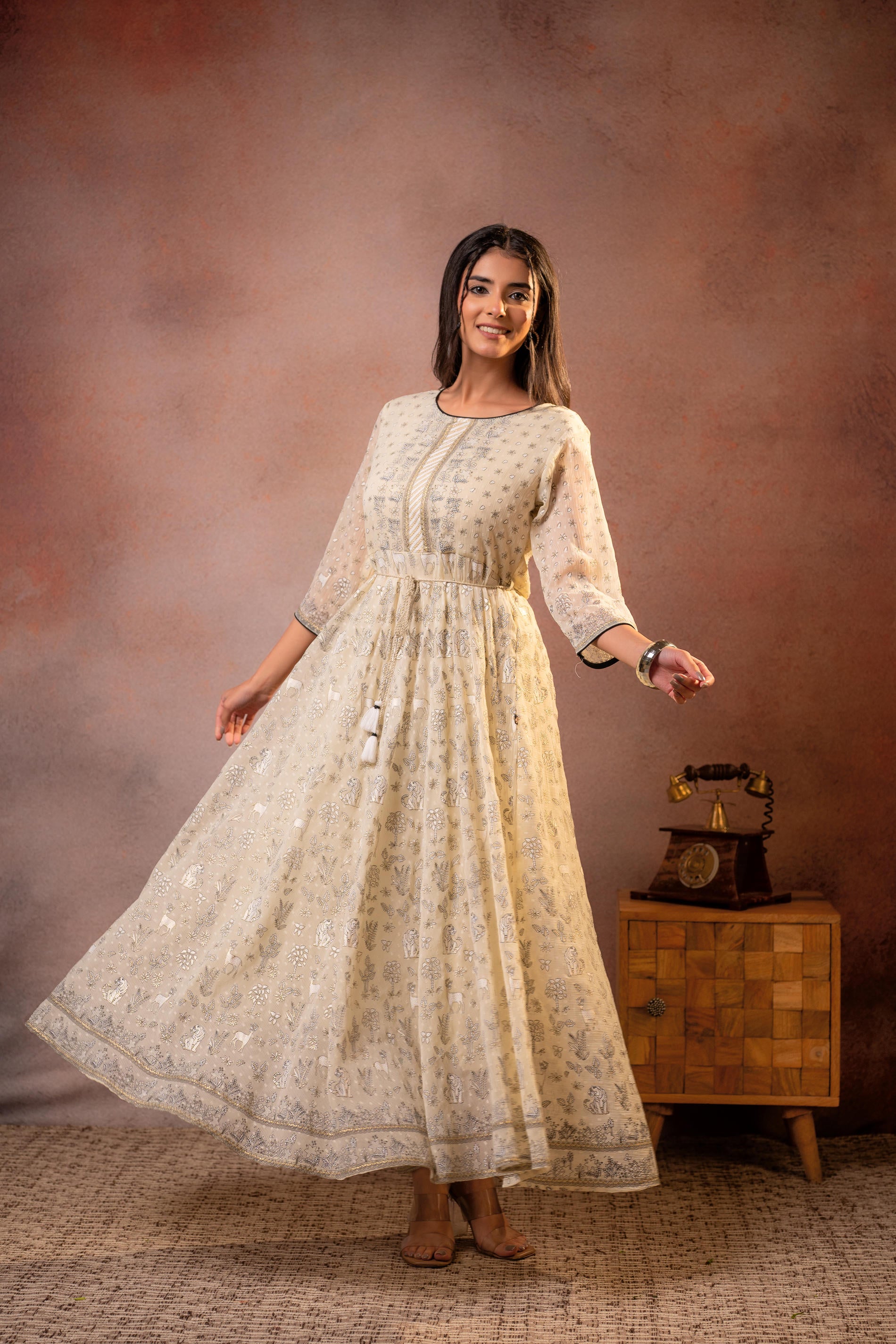Beige Sheen Anarkali dress