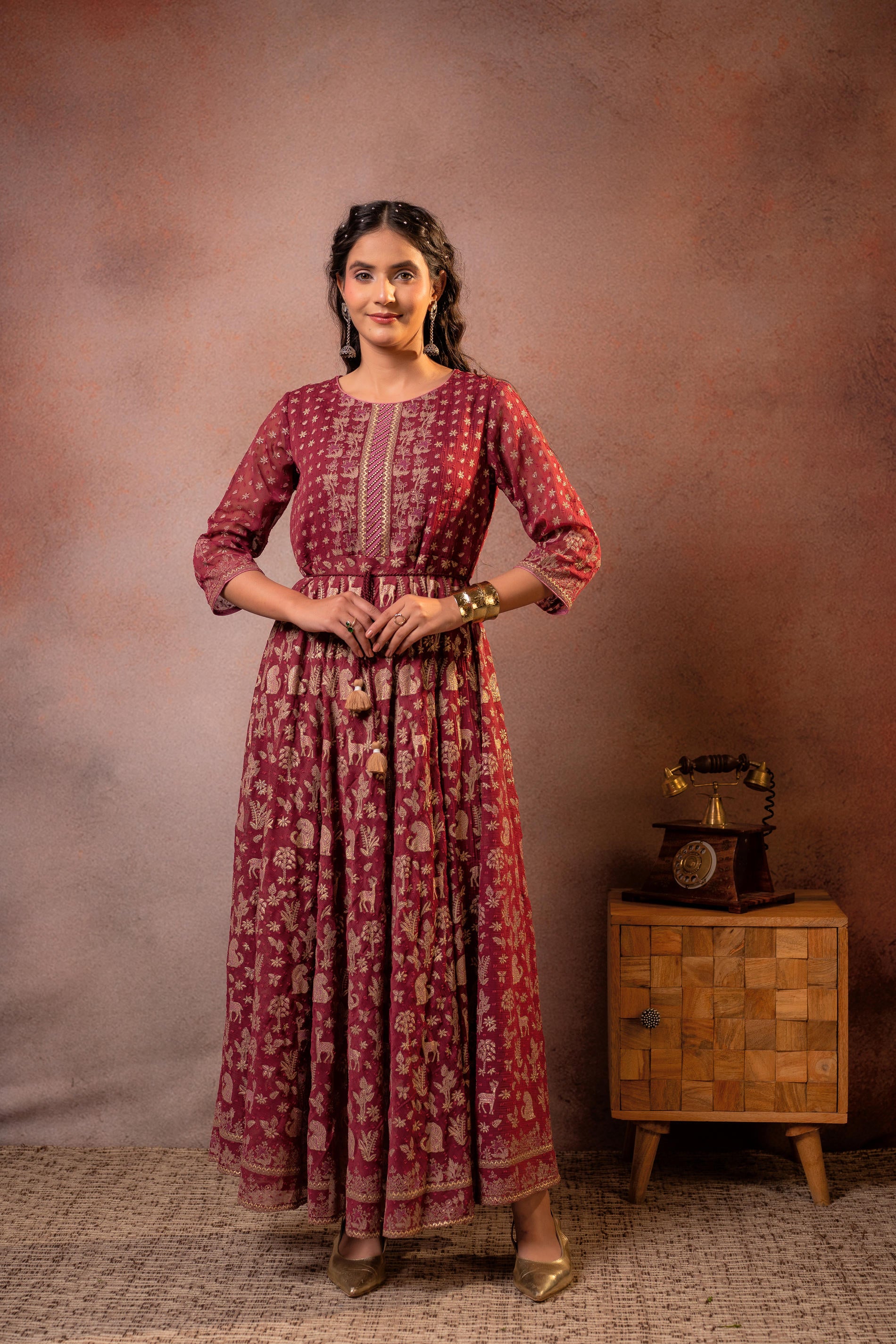 Maroon Sheen Anarkali dress