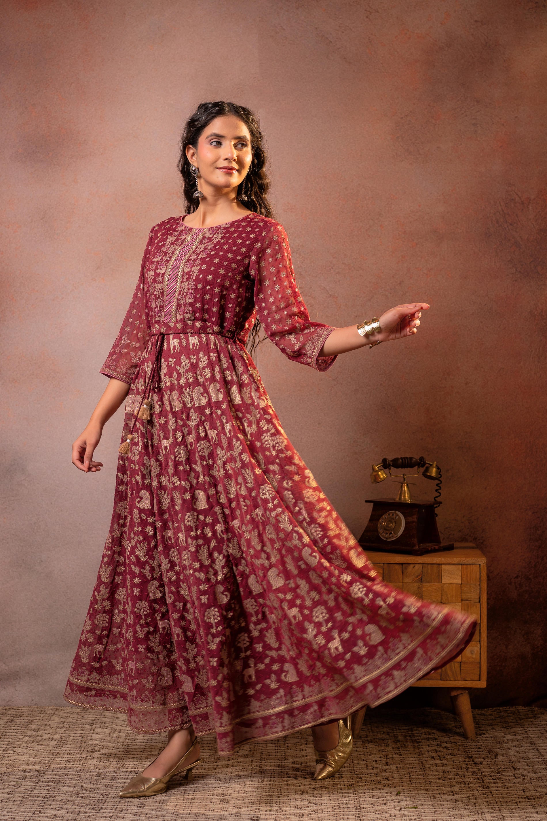 Maroon Sheen Anarkali dress