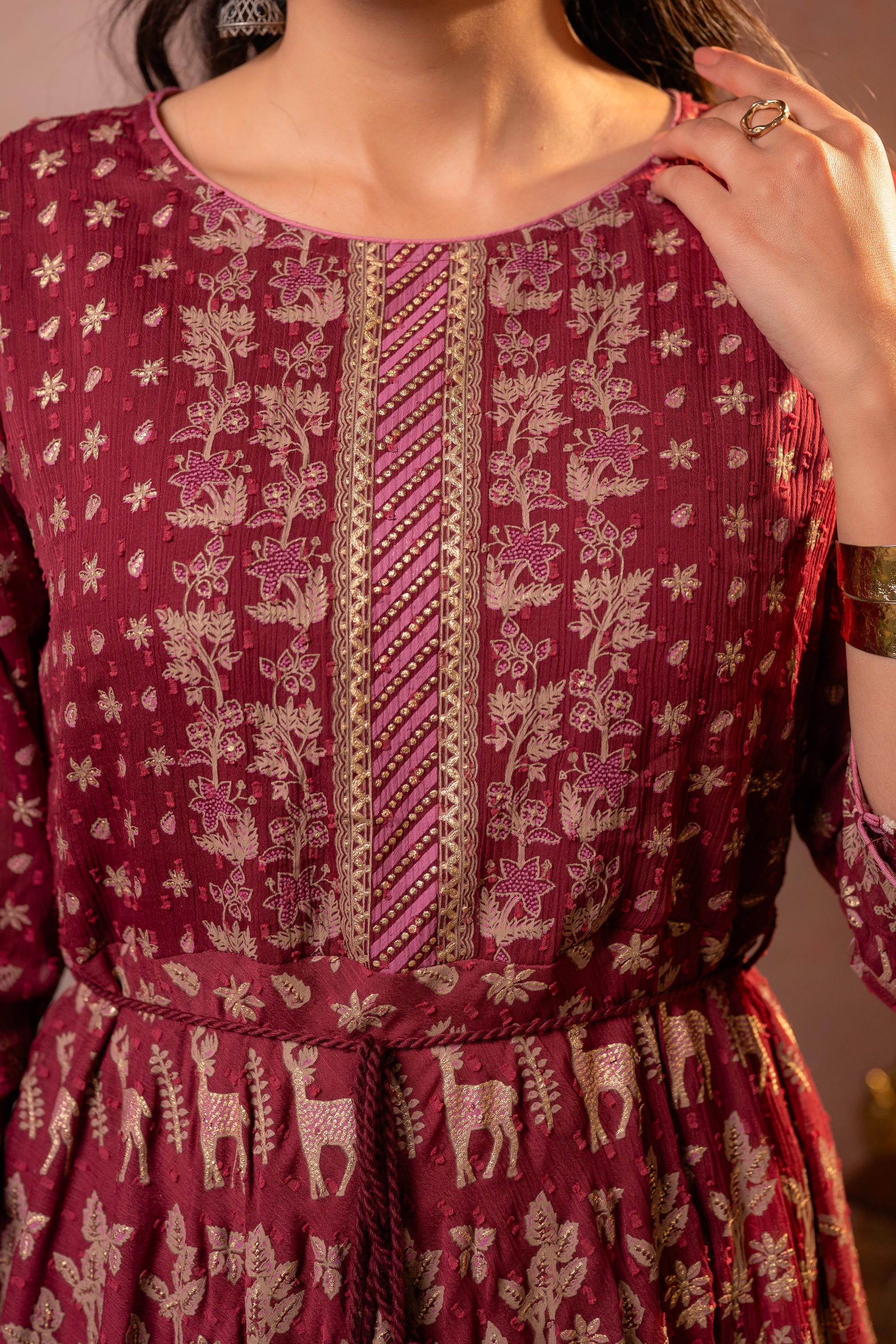 Maroon Sheen Anarkali dress