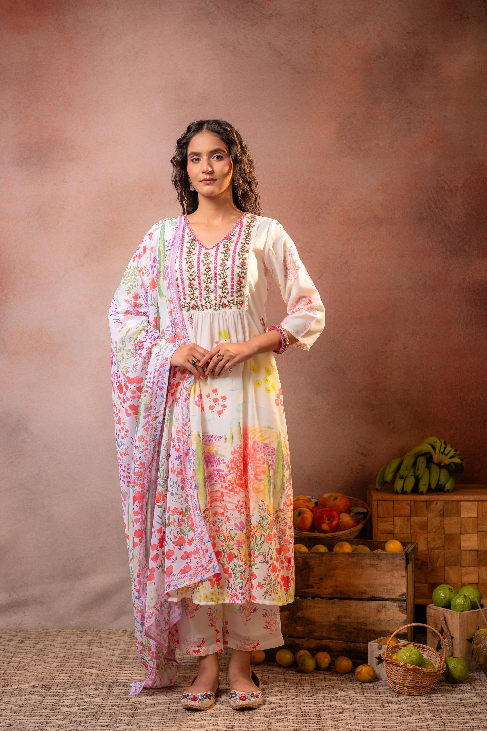 Elegant Floral Nyra-Kurta Set with Dupatta