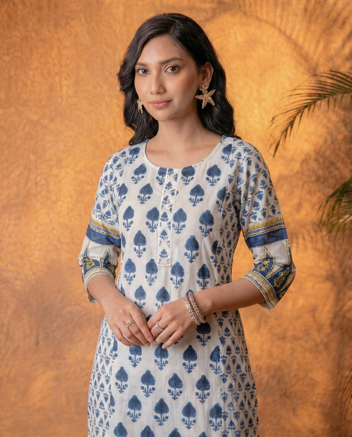 Navy Baag Handblock Straight Kurta