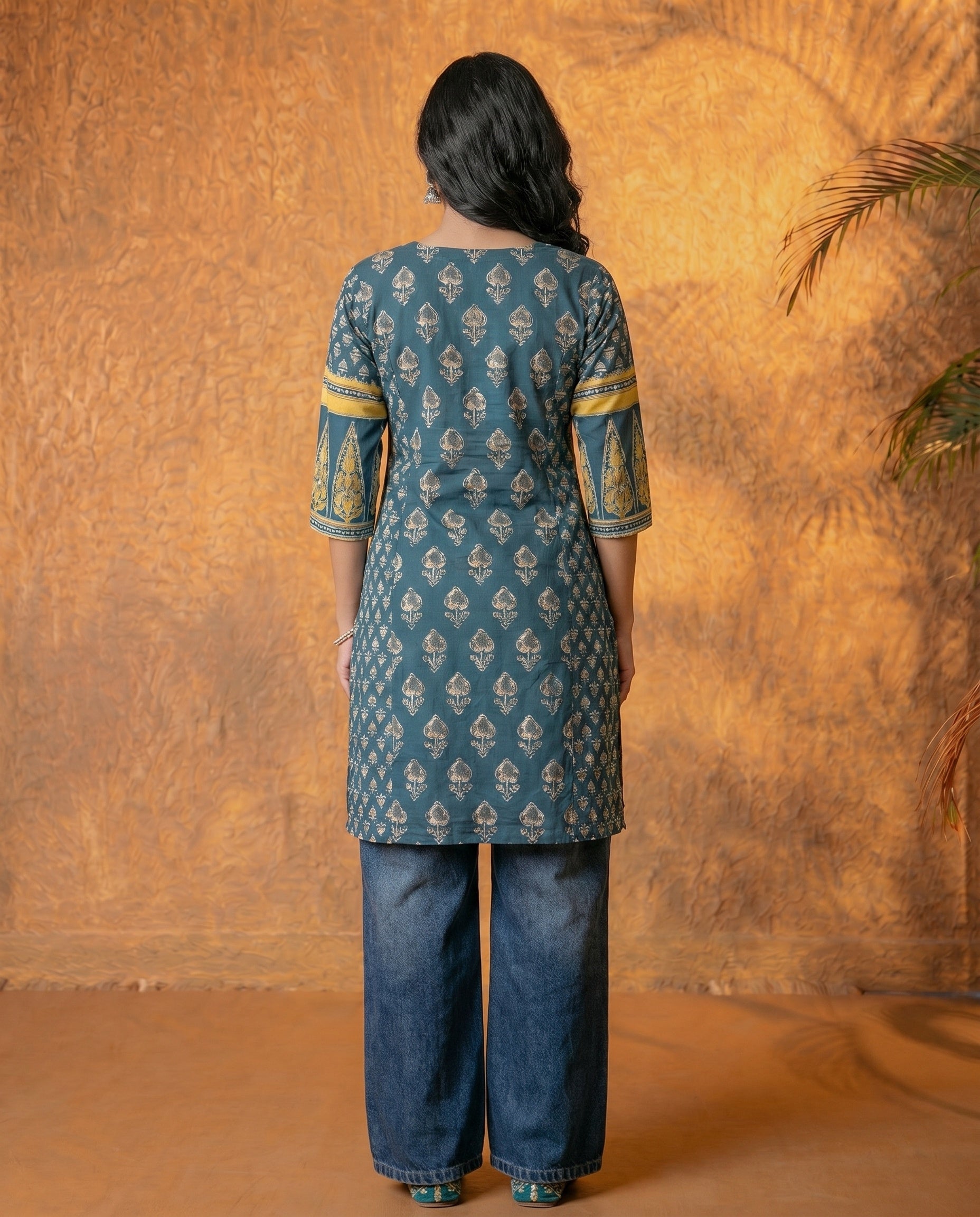 Teal Baag Handblock Straight Kurta