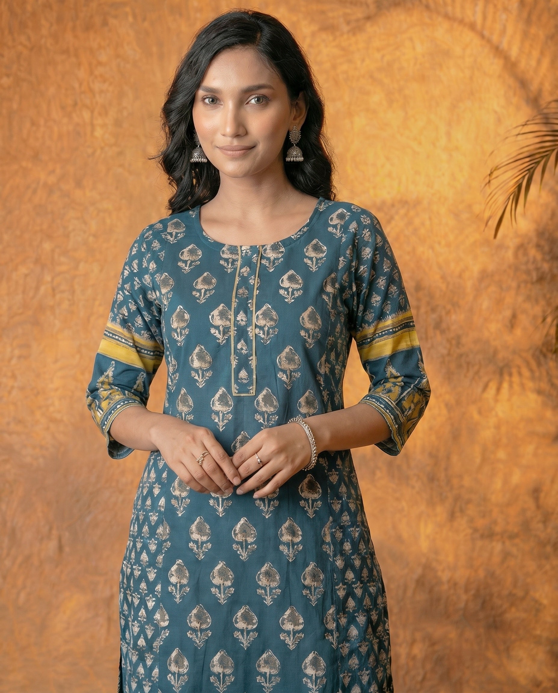 Teal Baag Handblock Straight Kurta