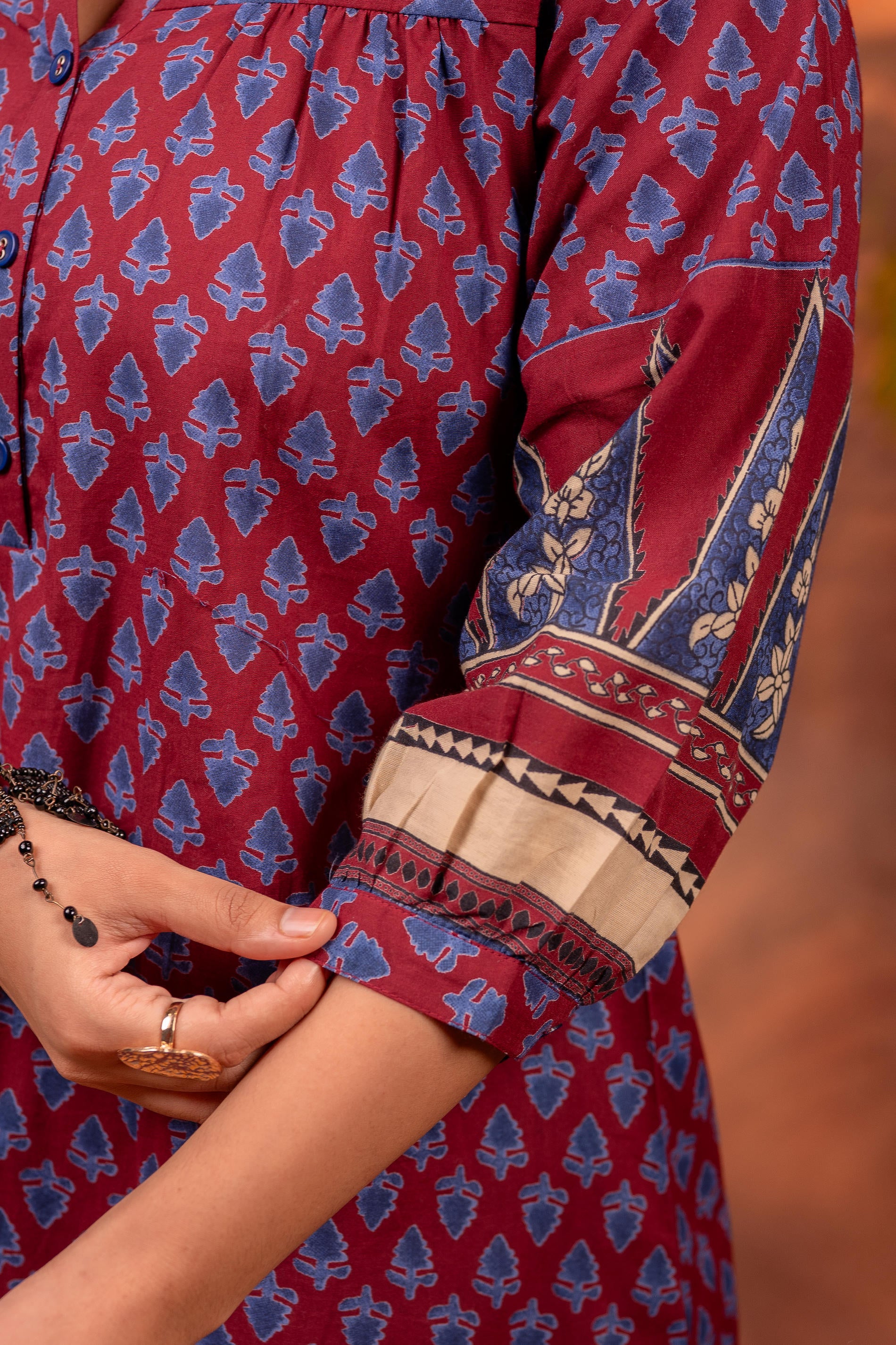 Maroon Paisley Printed Cotton Tunic