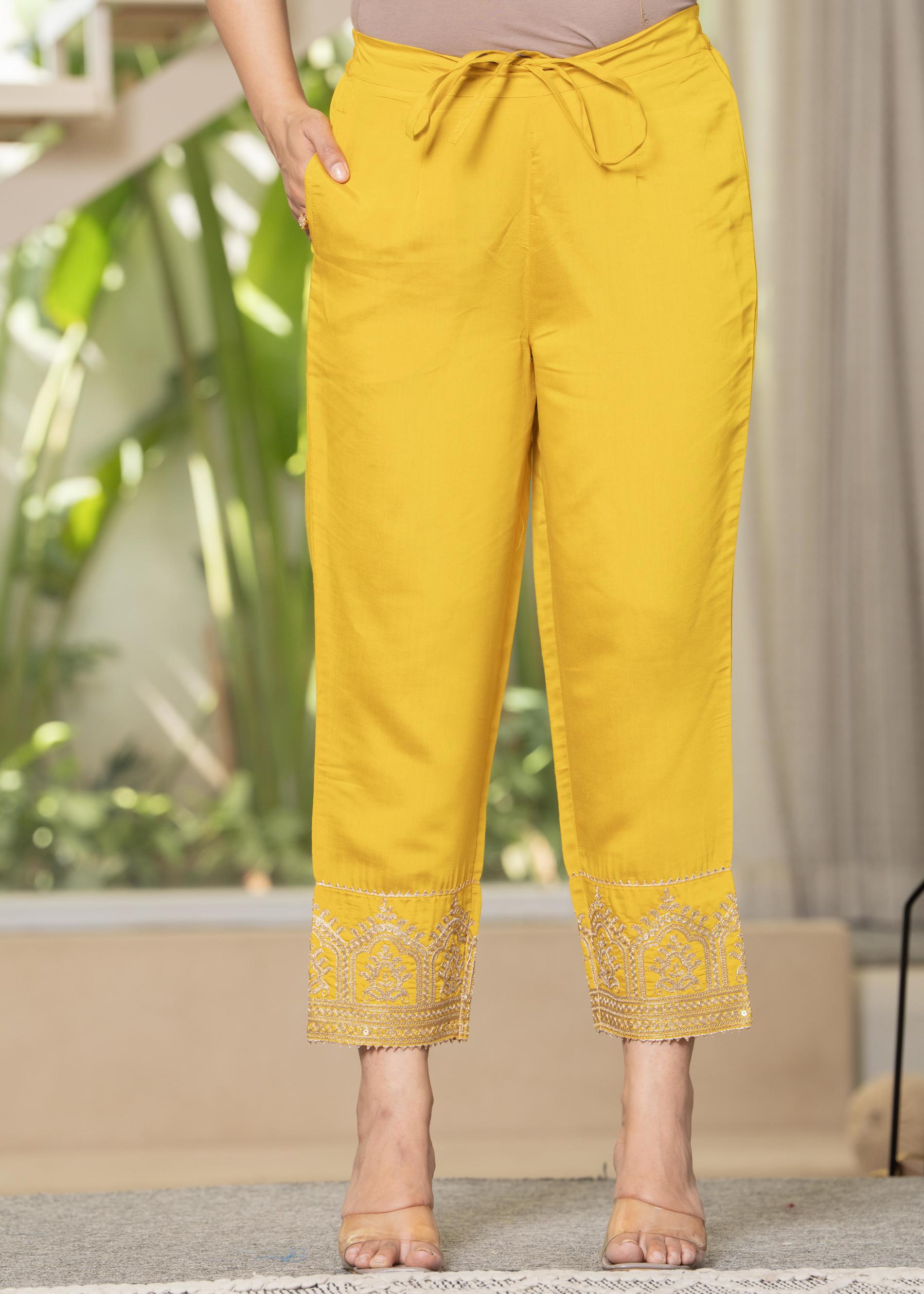 Viscose Mustard Embroidered Kurta Pant and Dupatta Set with Zari Work And Sequin