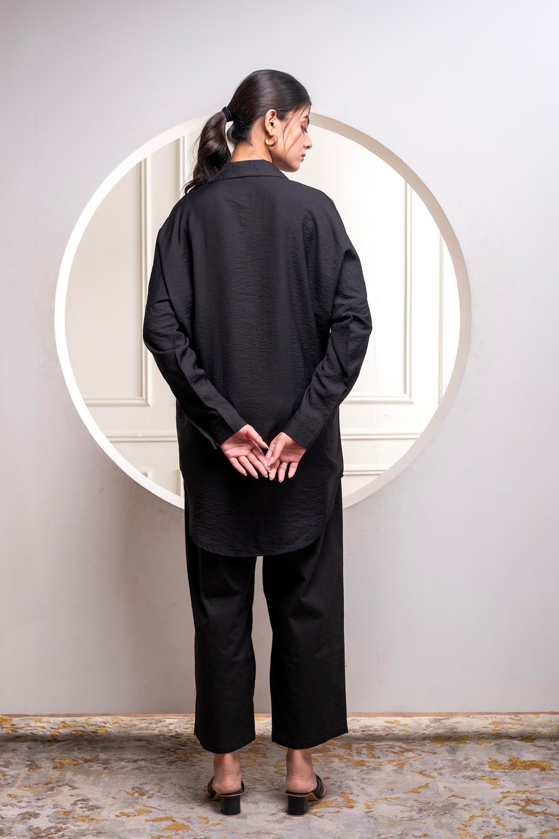 Black Solid Viscose Shirt with Beads Work