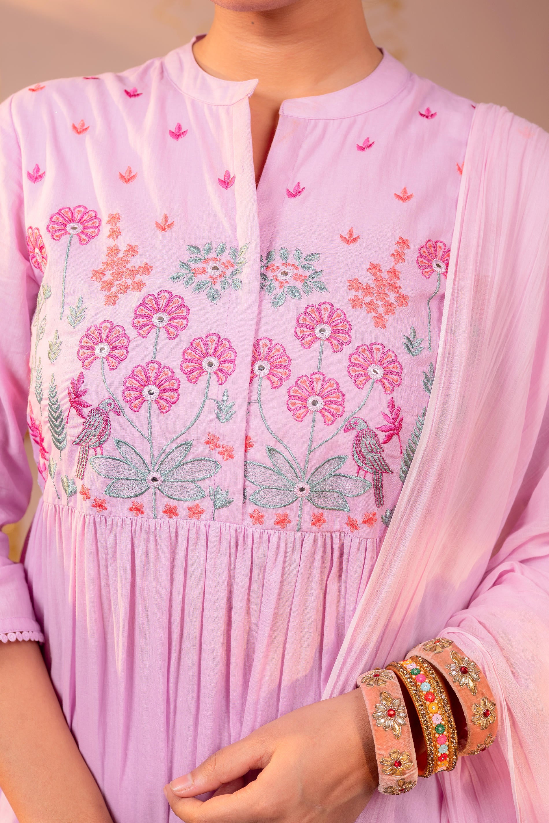 Lavender Embroidered Kurta Set with Dupatta