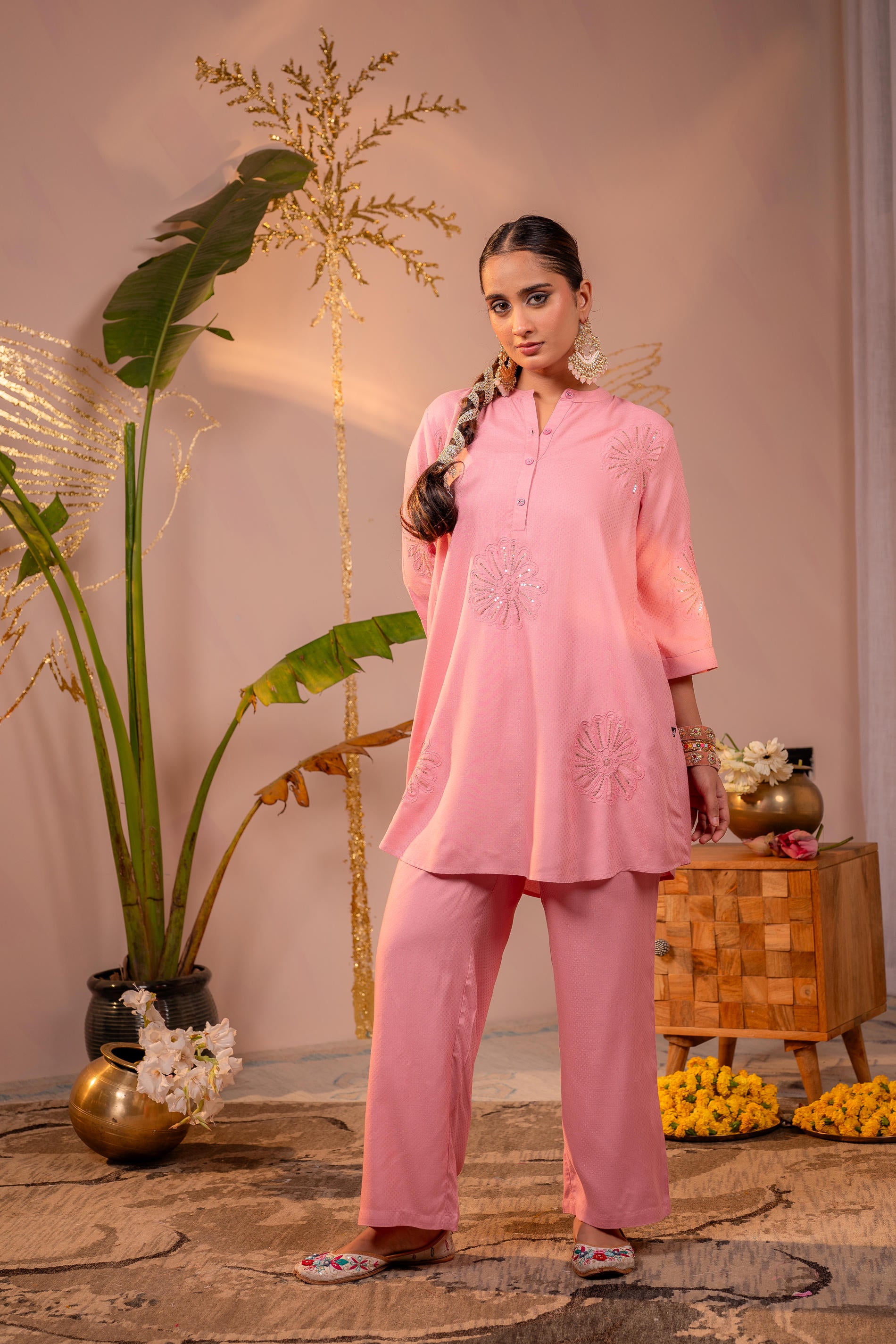 Pink Whisper Embroidered Comfort Co-ord