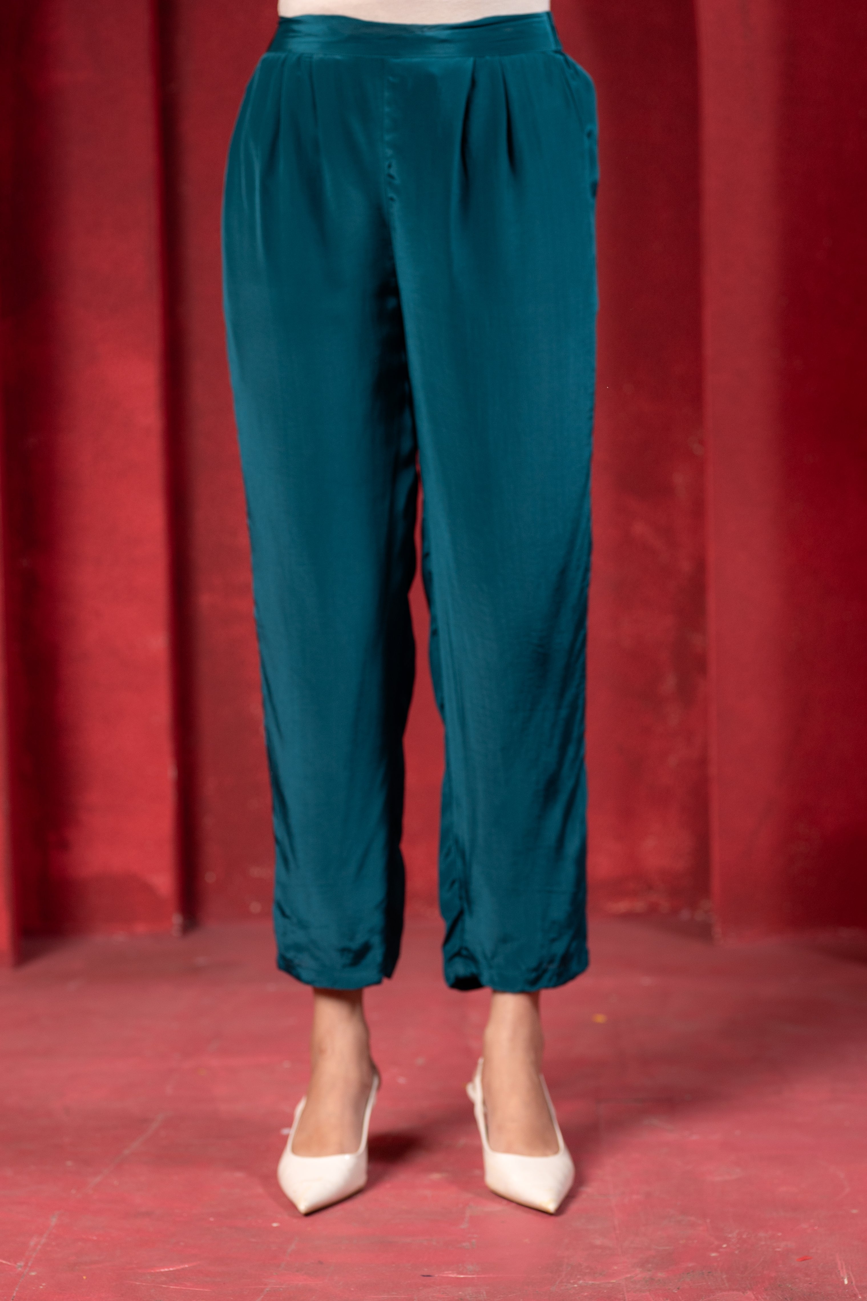 Teal Embellished Viscose Co-ord Set with Bead Detailing