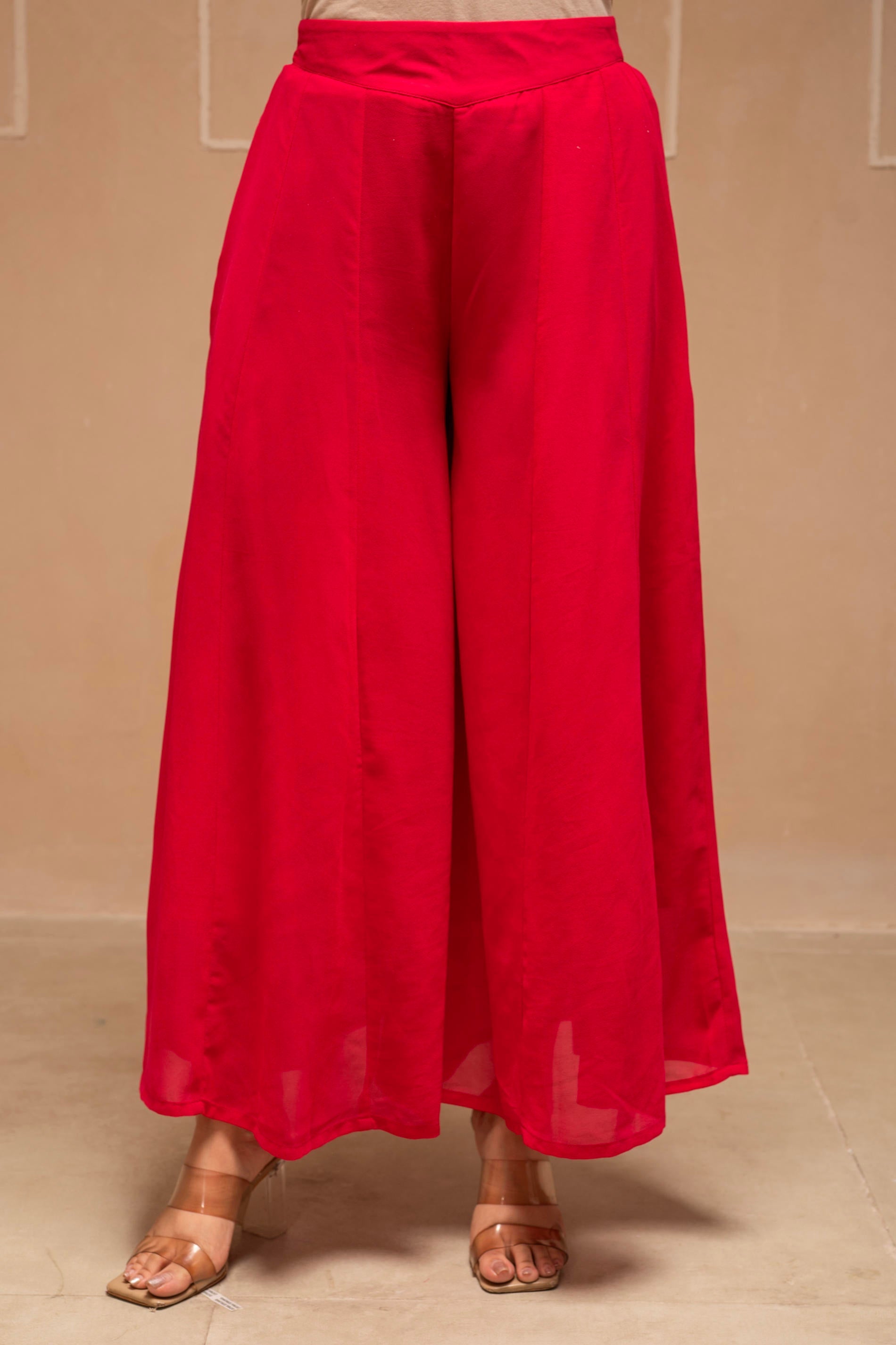 Fuchsia Solid Poly Georgette Tunic and Sharara Co-ord Set with Sequence and Zari Work