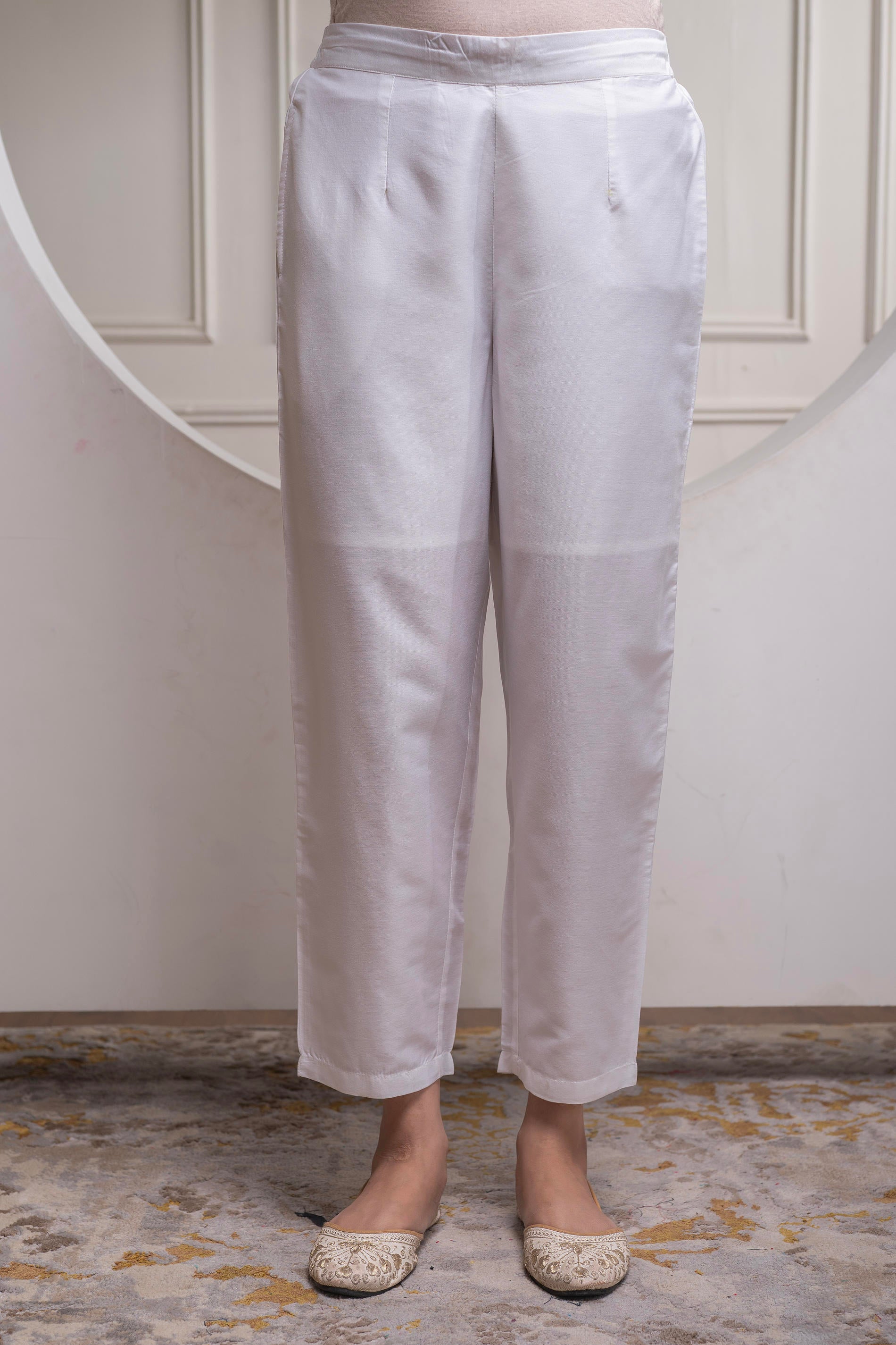 Viscose Offwhite Embroidered Shirt, Cami & Pant Co-Ord Set with Zari Work