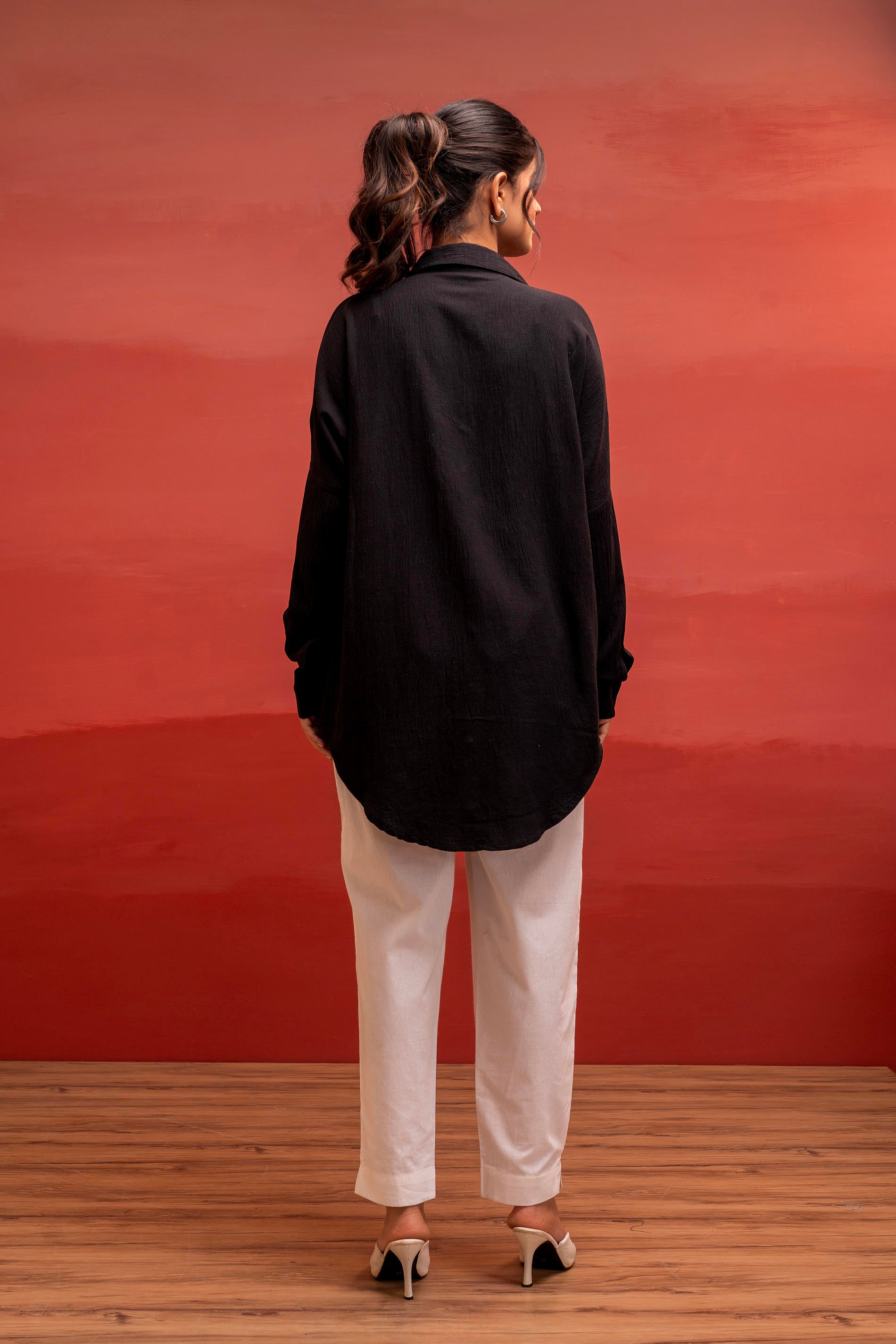 Black Solid Viscose Shirt with Beads, Sequence, and Thread Work