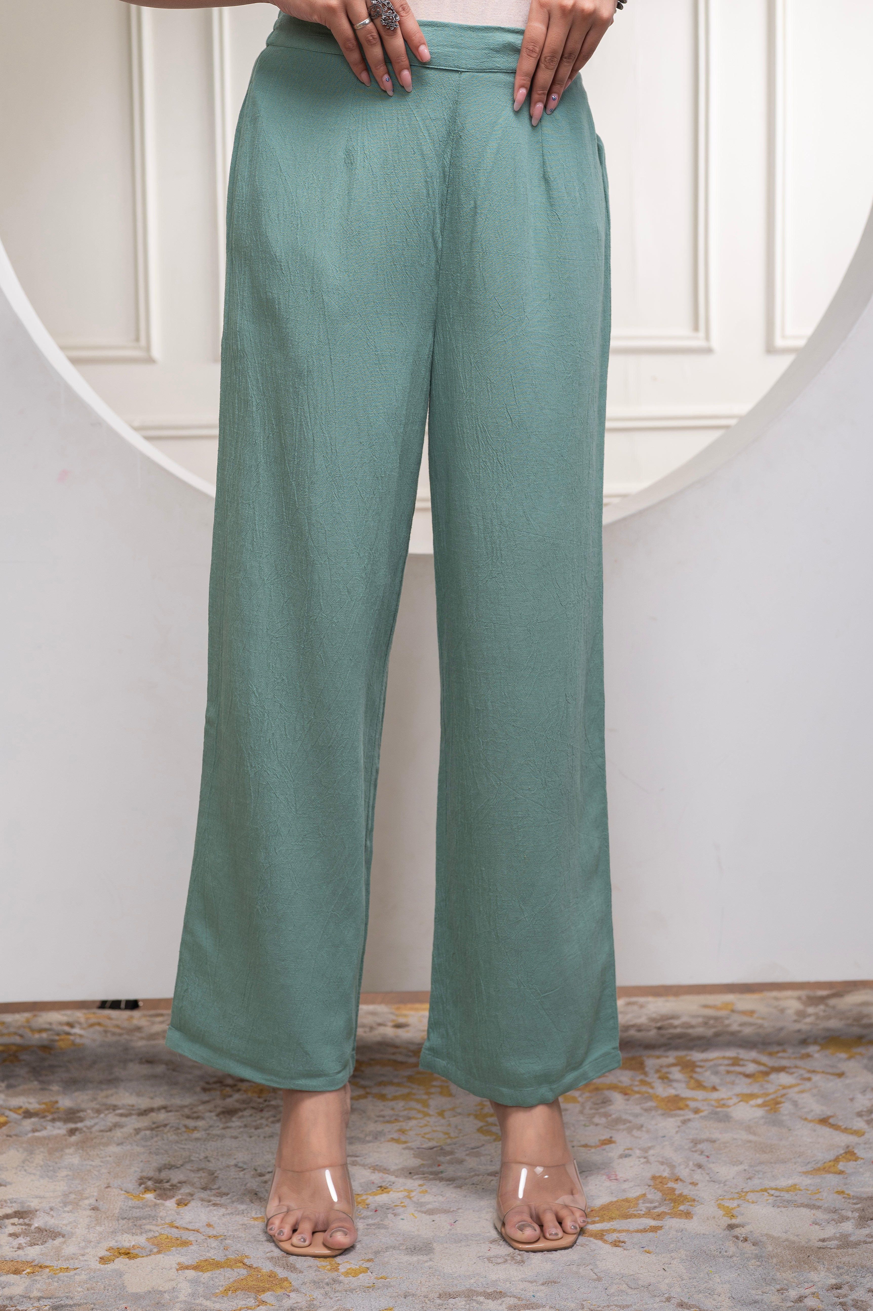 Sage Green Embellished Viscose Co-ord Set with Bead Details