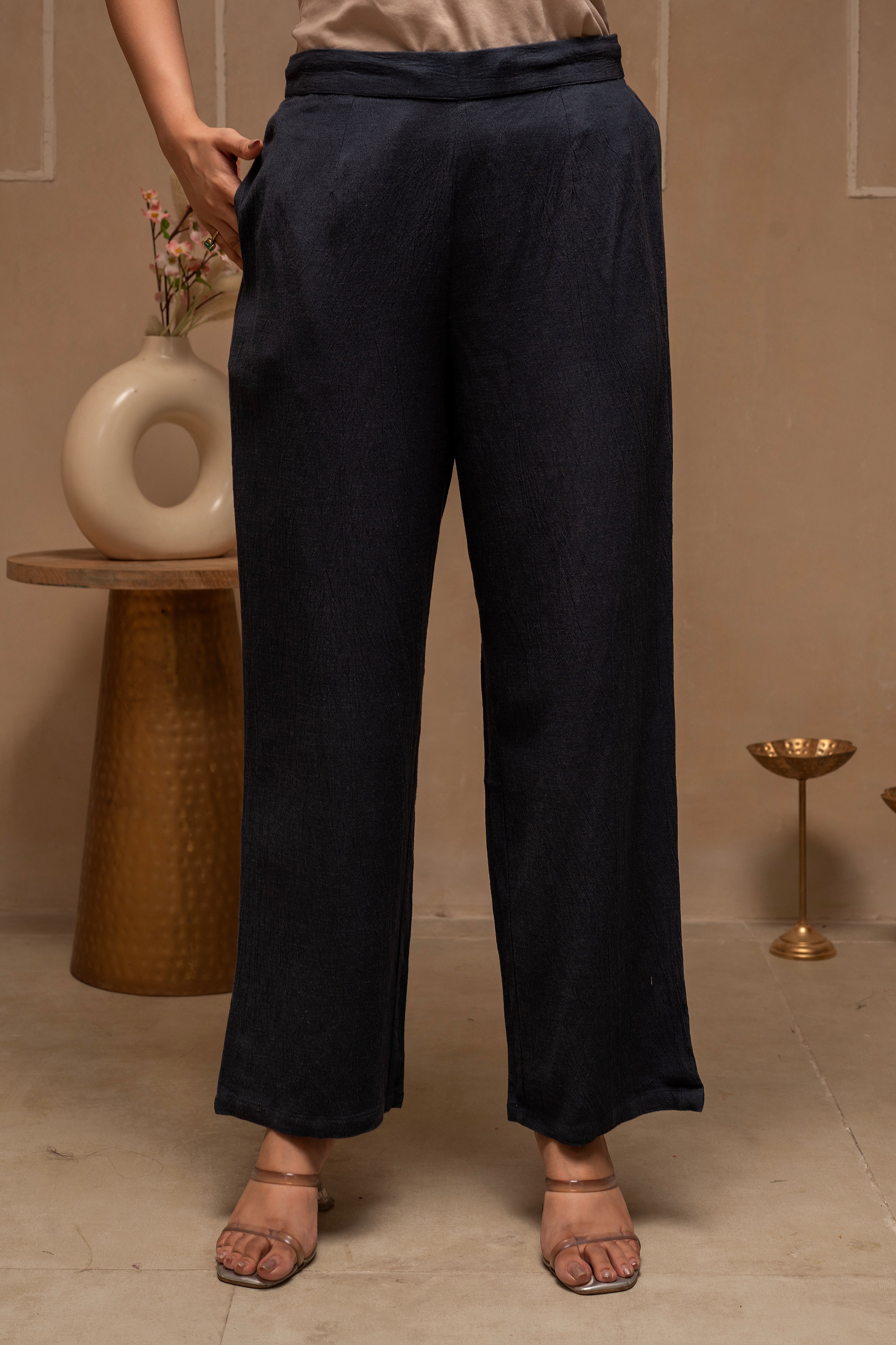 Grey Embroidered Viscose Co-ord Set with Thread Work Detailing