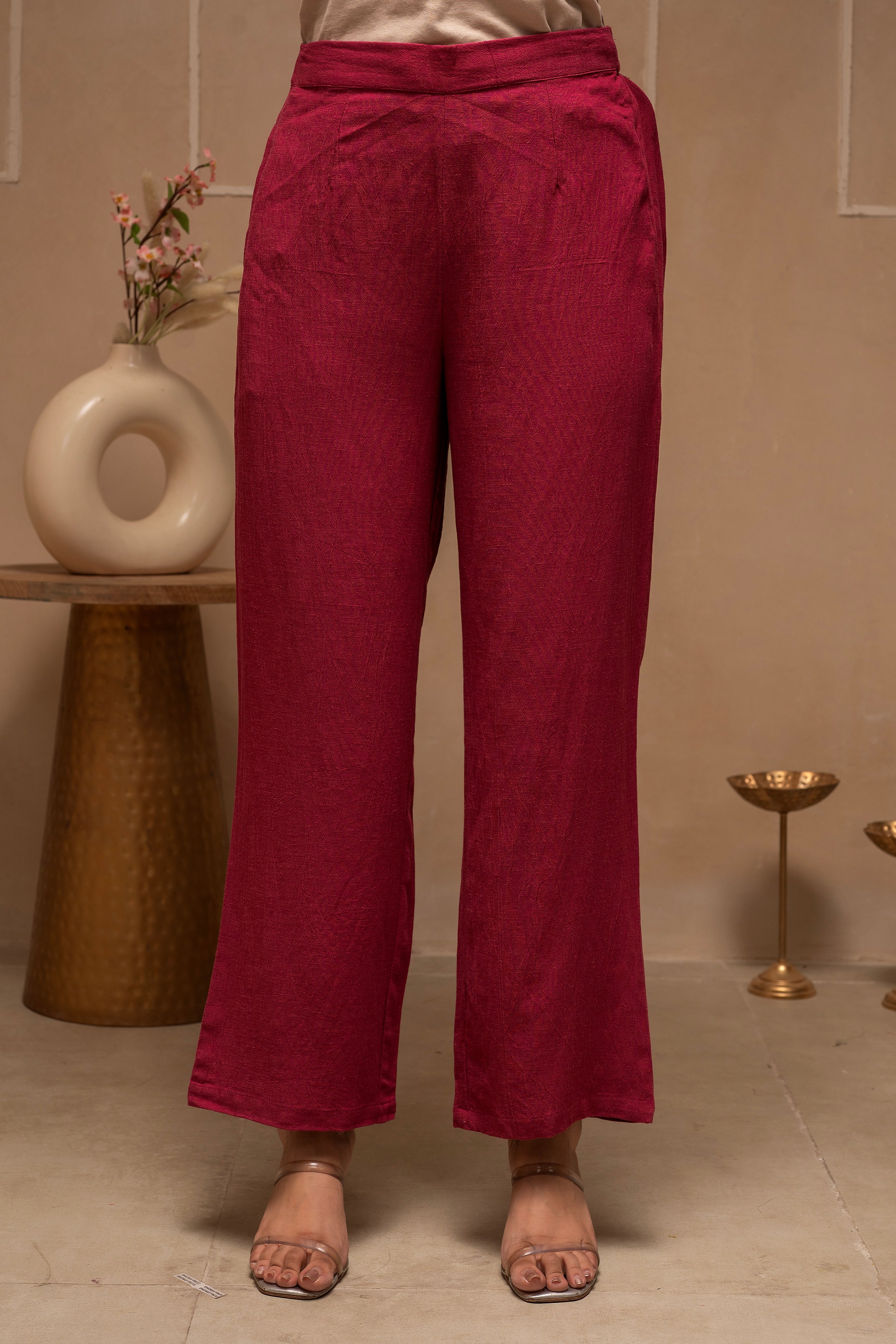 Rose Pink Embroidered Viscose Co-ord Set with Thread Work Detailing