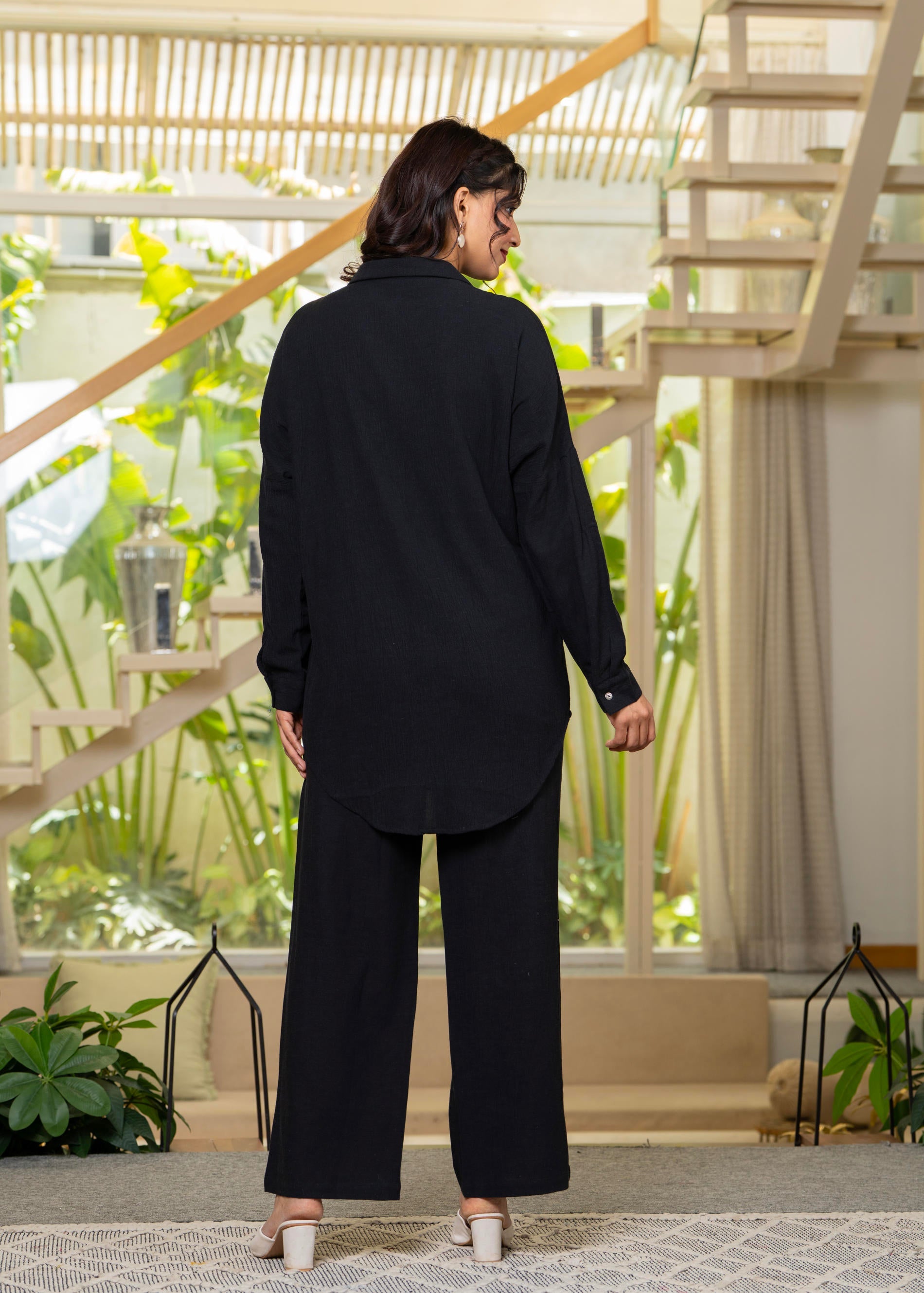 Black Embroidered Viscose Co-ord Set with Beads & Sequin Highlights