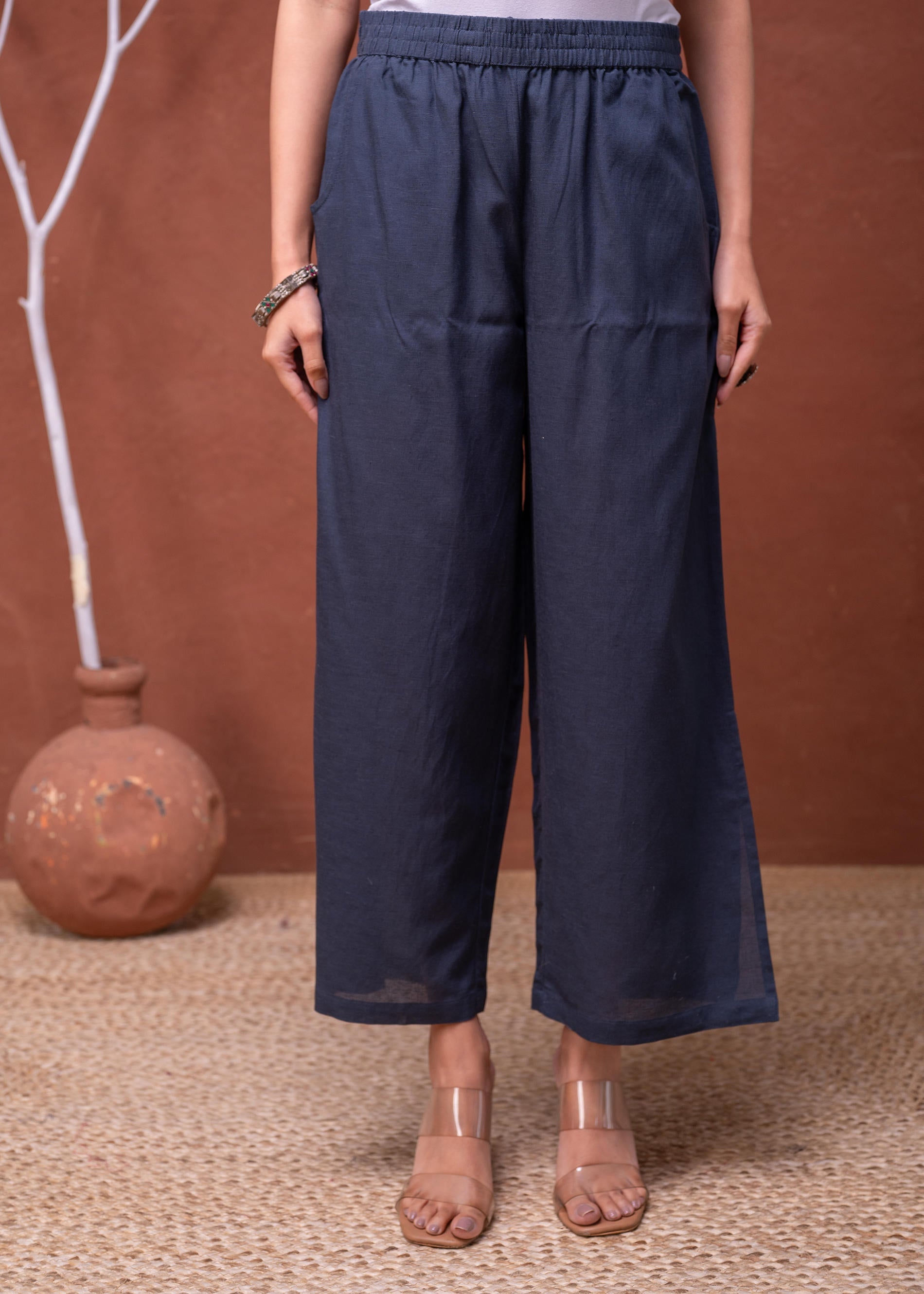 Viscose Linen Teal Embroidered Top and Pant Co-Ord Set with Thread Work