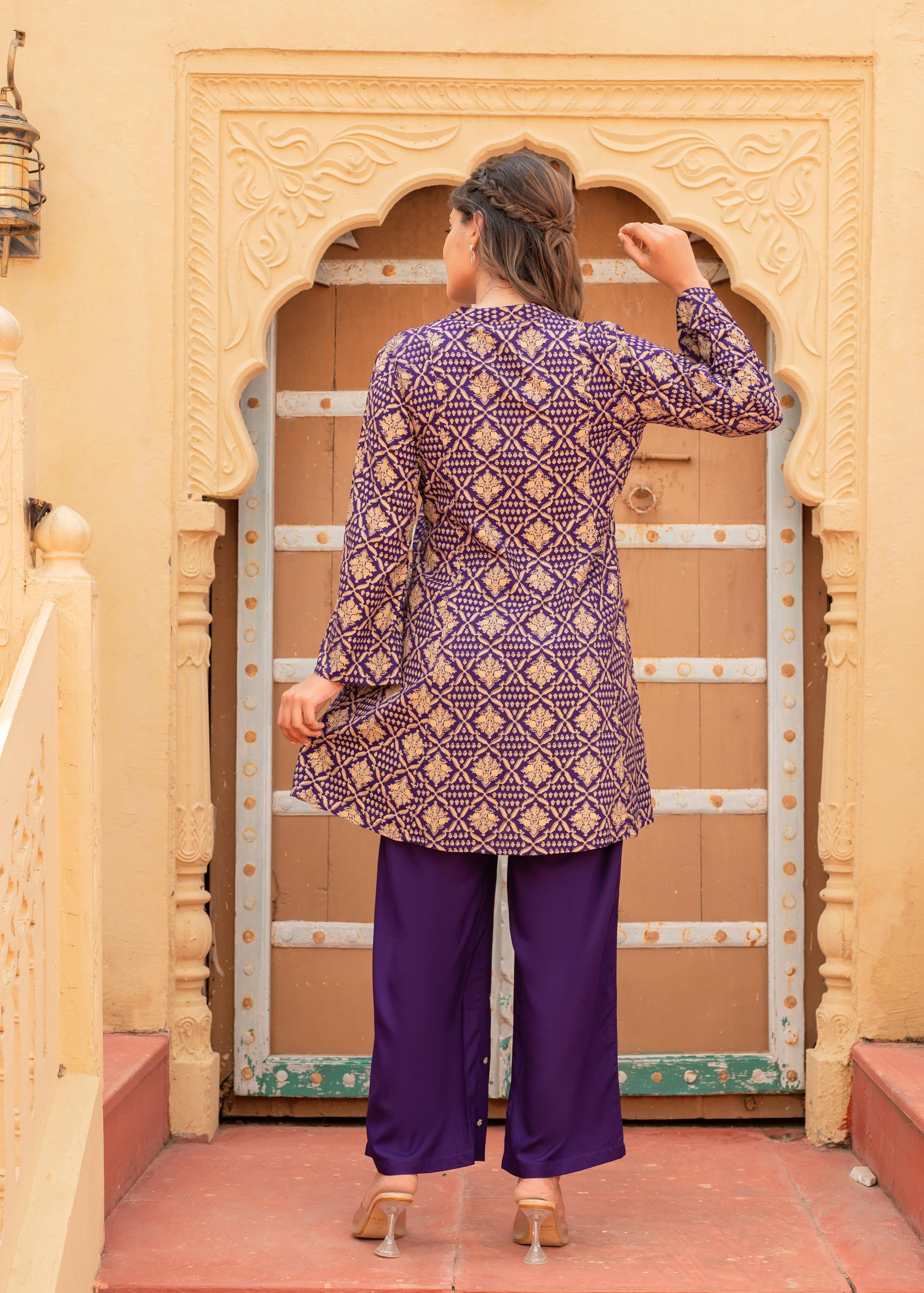 Purple Gold Geometric printed Kurta With Pants