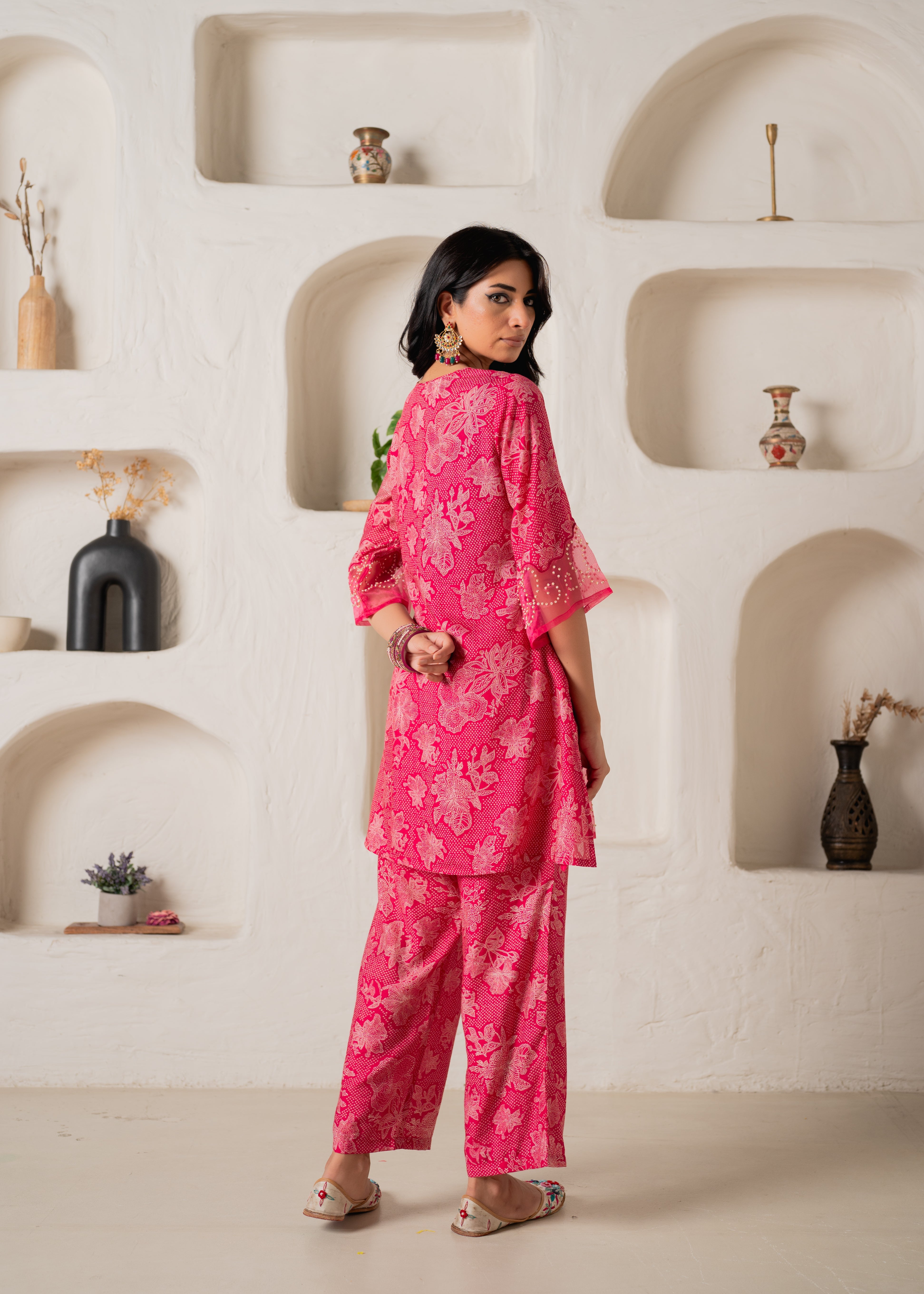 Mustard Floral Embellished A-Line Kurta Pant and Dupatta Set with Beads & Sequence Work