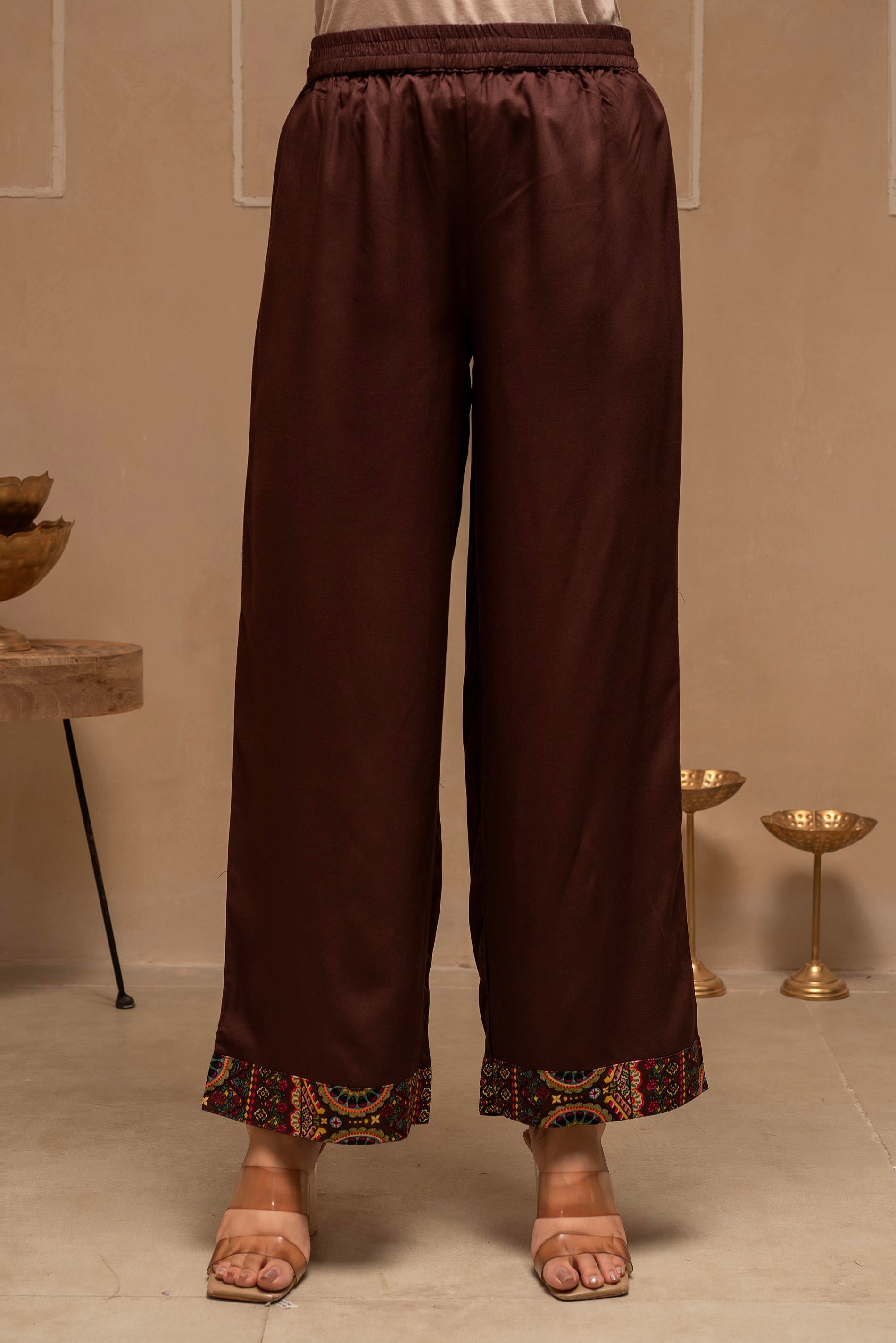 Brown Floral Viscose Kurta Pant Dupatta Set with Thread Work and Sequence