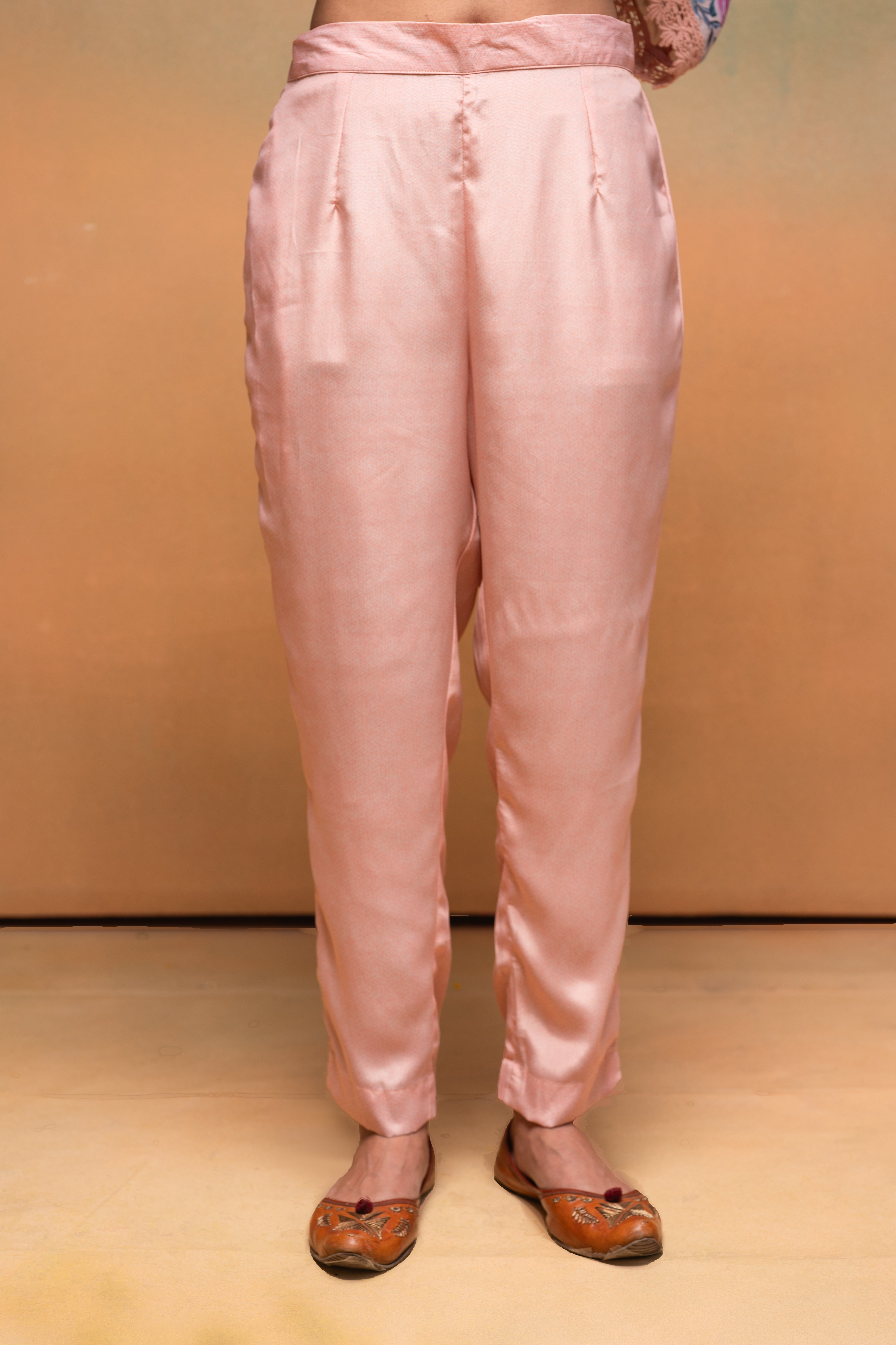 Peach Manmade Fiber Floral Printed Kurta With Pants & Dupatta Set With Sequence Work