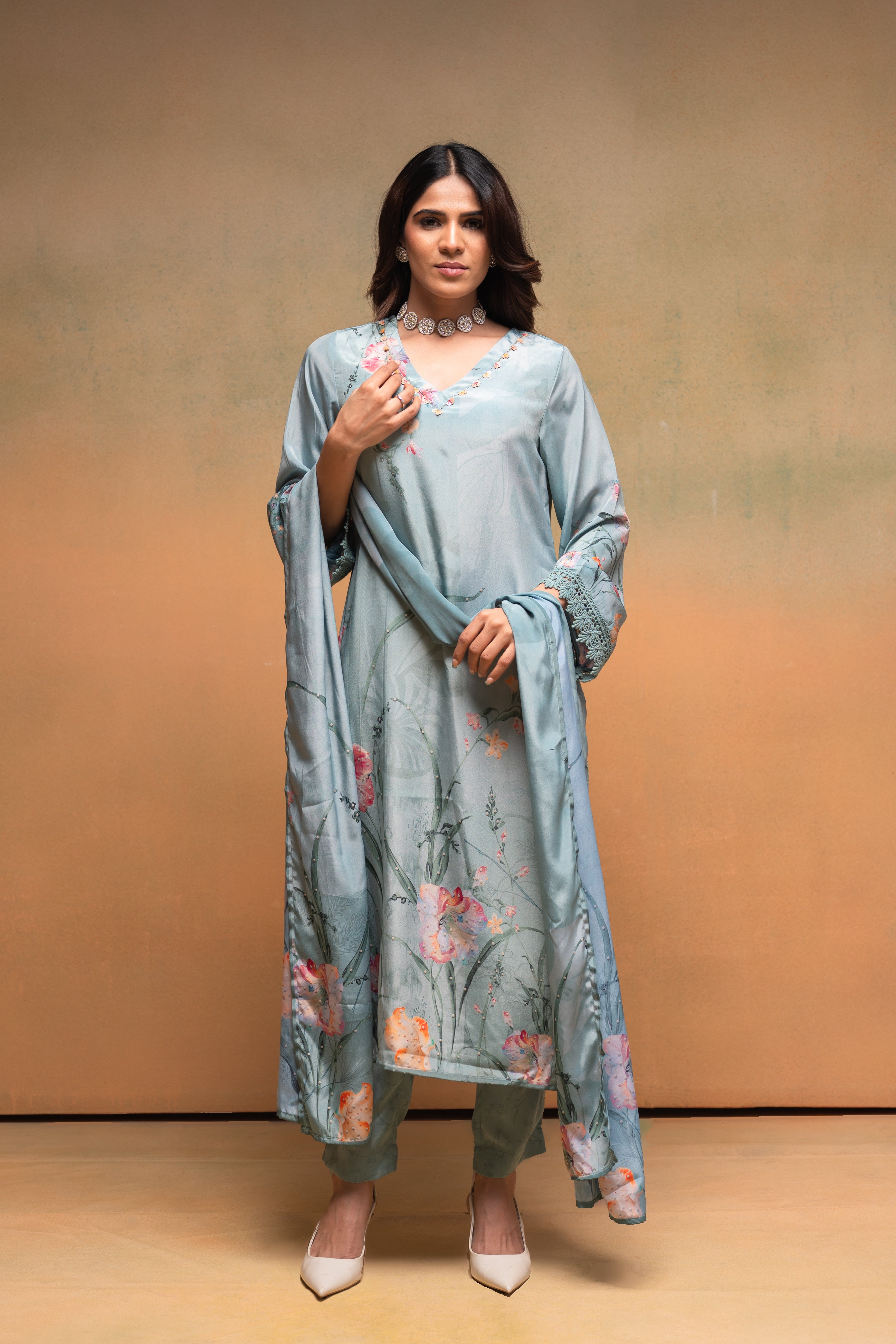 Mint Meadow Elegance Kurta Pant And Dupatta Set