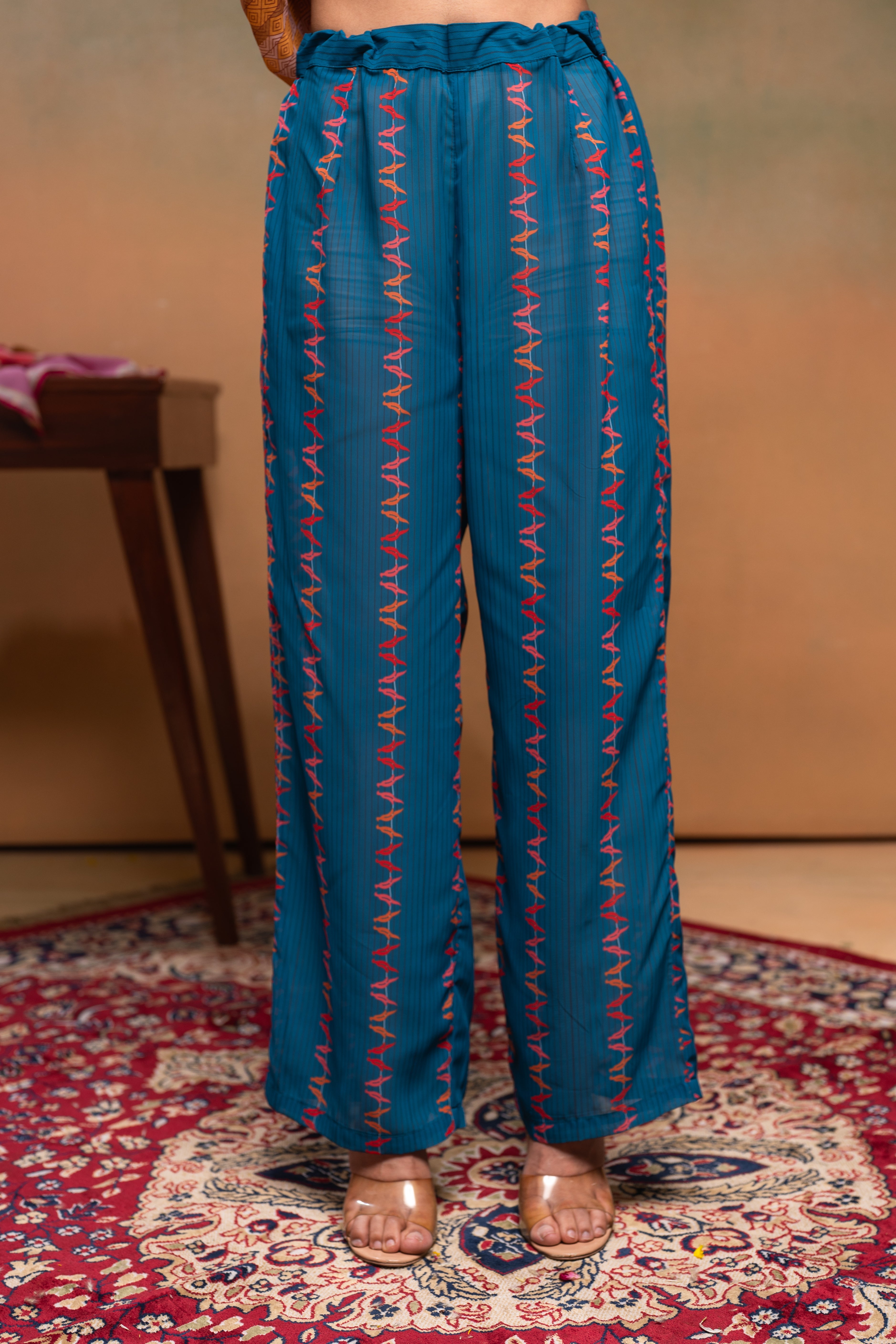 Mustard Manmade Fiber Ethnic Gathered Flared Kurta With Pants & Dupatta Set With Beads & Sequence Work