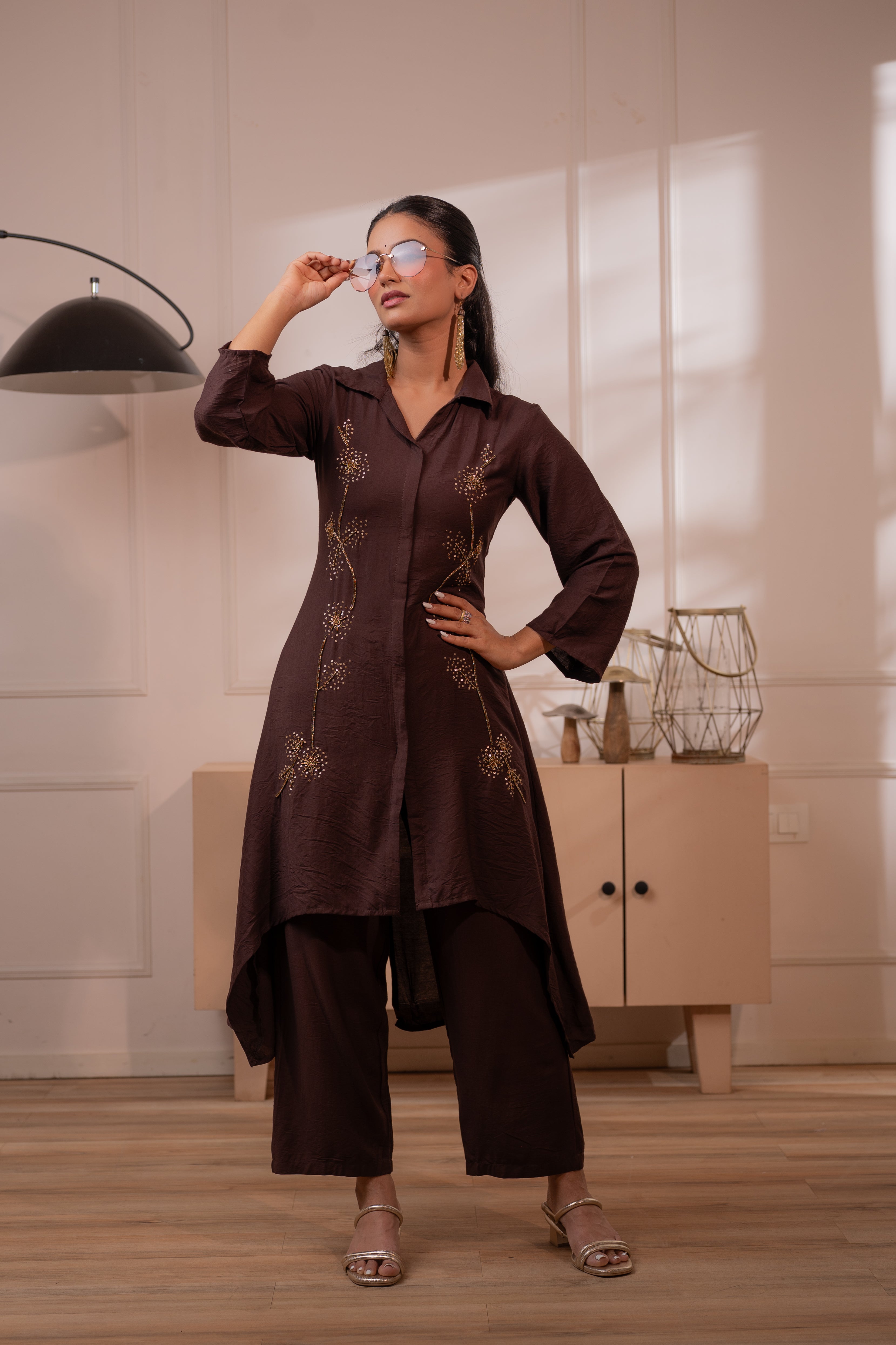 Modern Chocolate Brown Indo-Fusion Co-ord Set