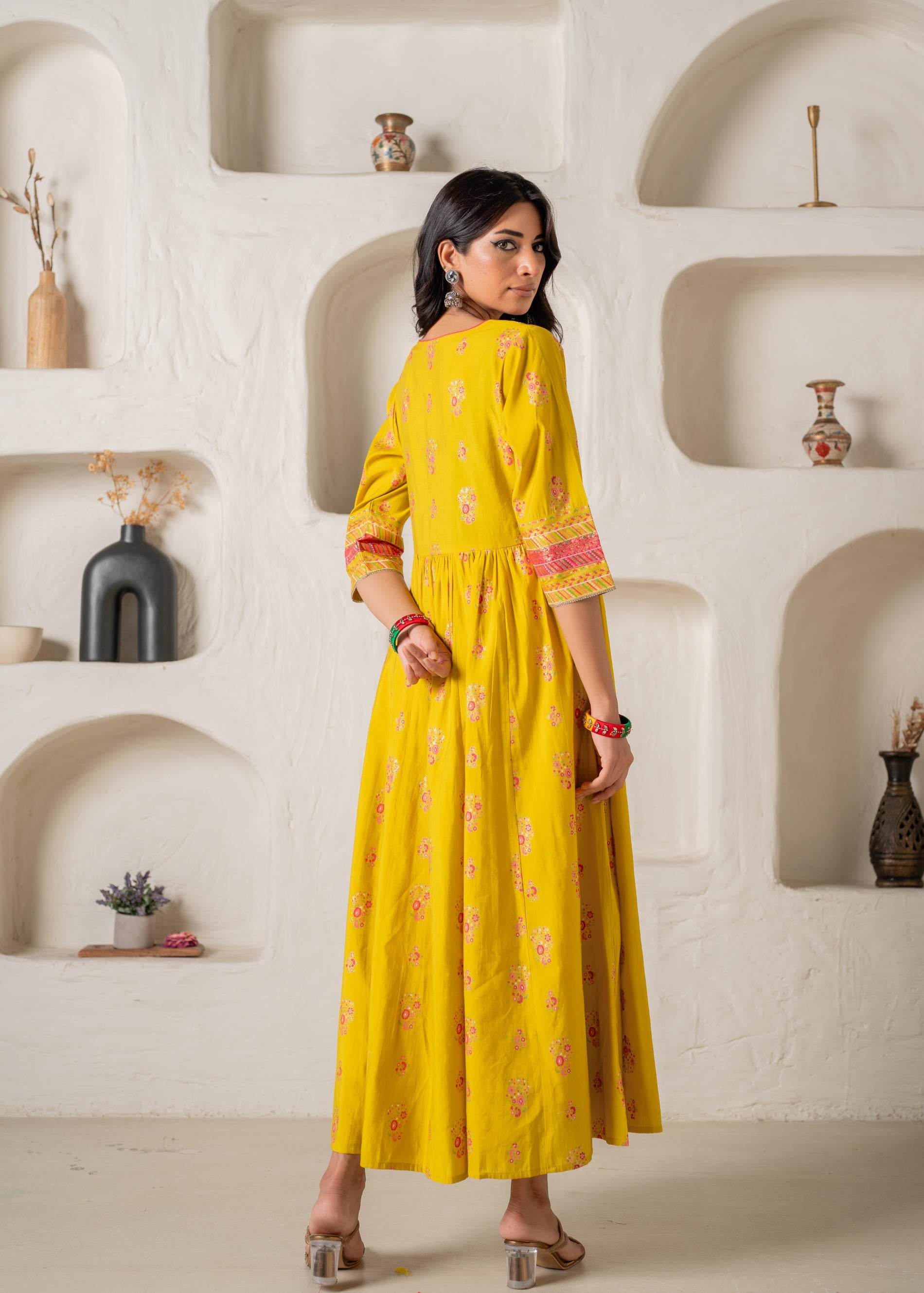 Mustard Yellow Embroidered Anarkali Kurta With Printed Dupatta