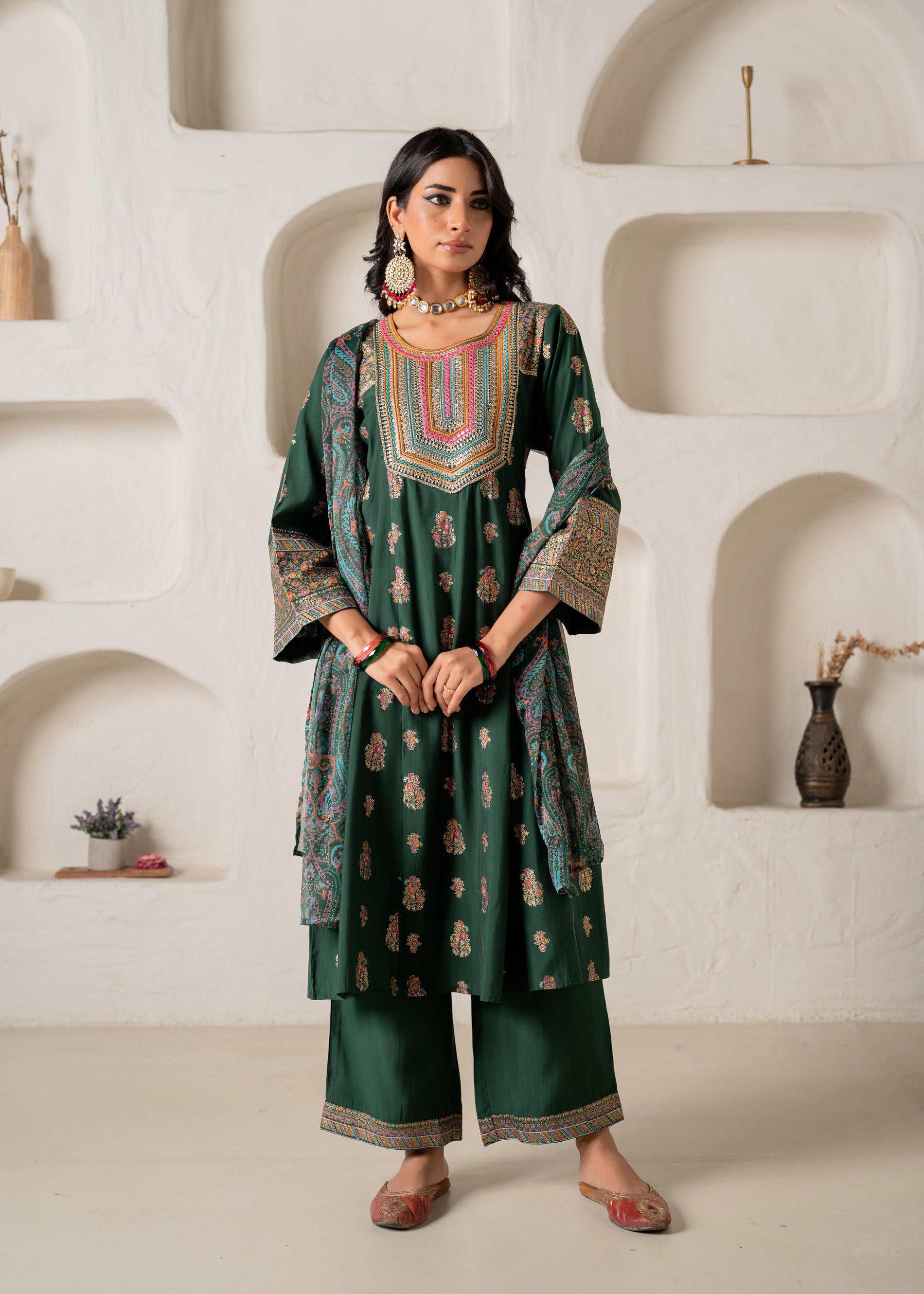 Emerald Mughal Motif printed Kurta Set with Dupatta