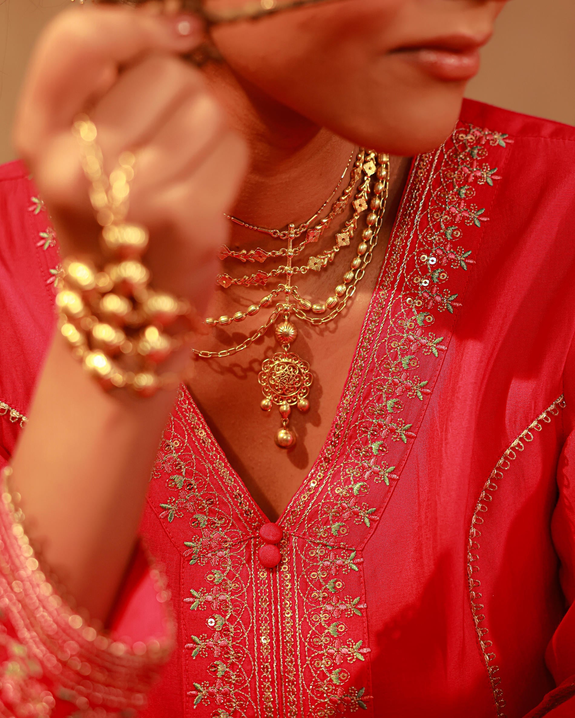 Fuchsia Viscose Solid A-Line Kurta With Pants & Dupatta Set With Zari, Sequence & Dori Work