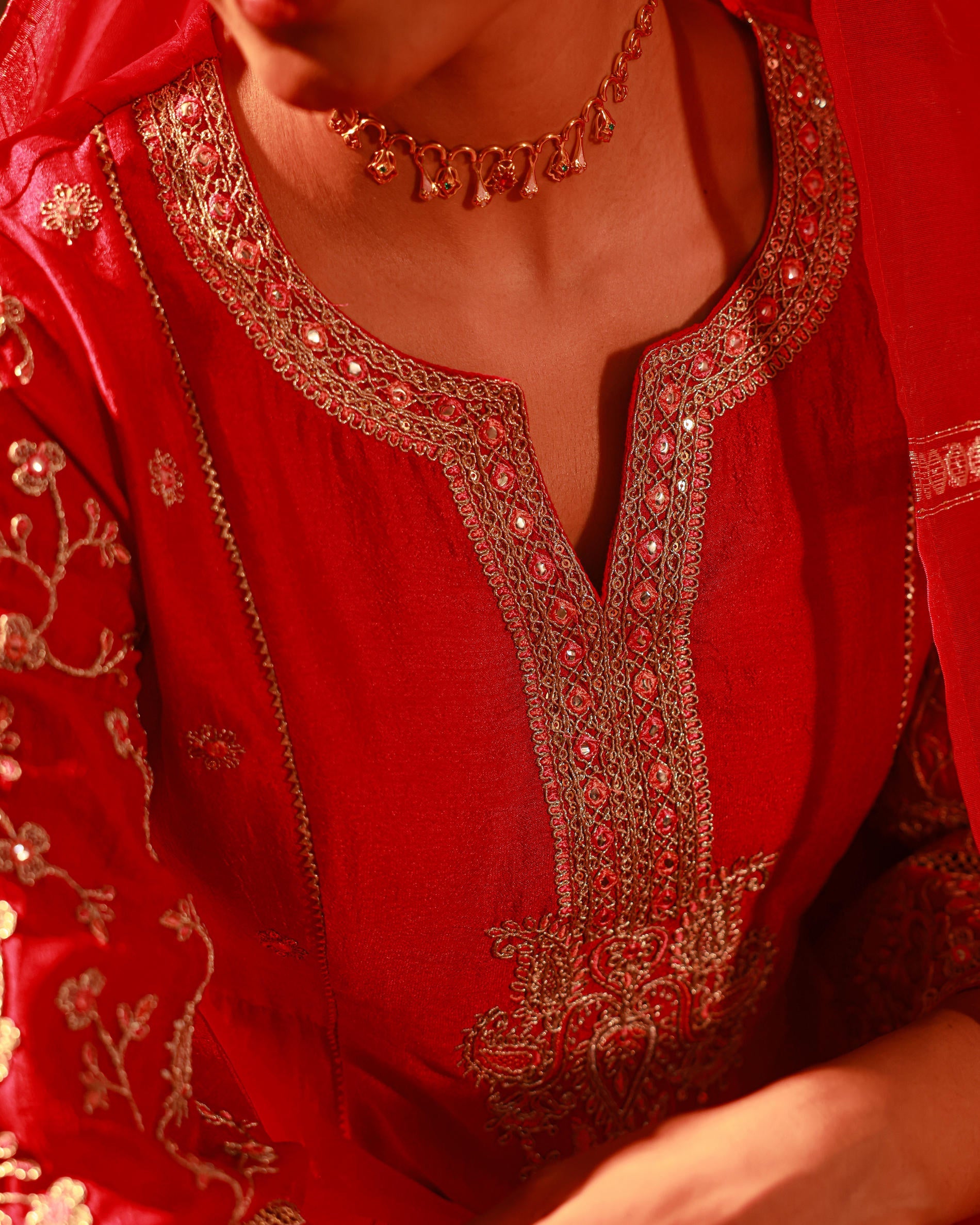 Magenta Manmade Fiber Flared Kurta Pant And Dupatta Set with Zari, Mirror, Thread & Sequin Work