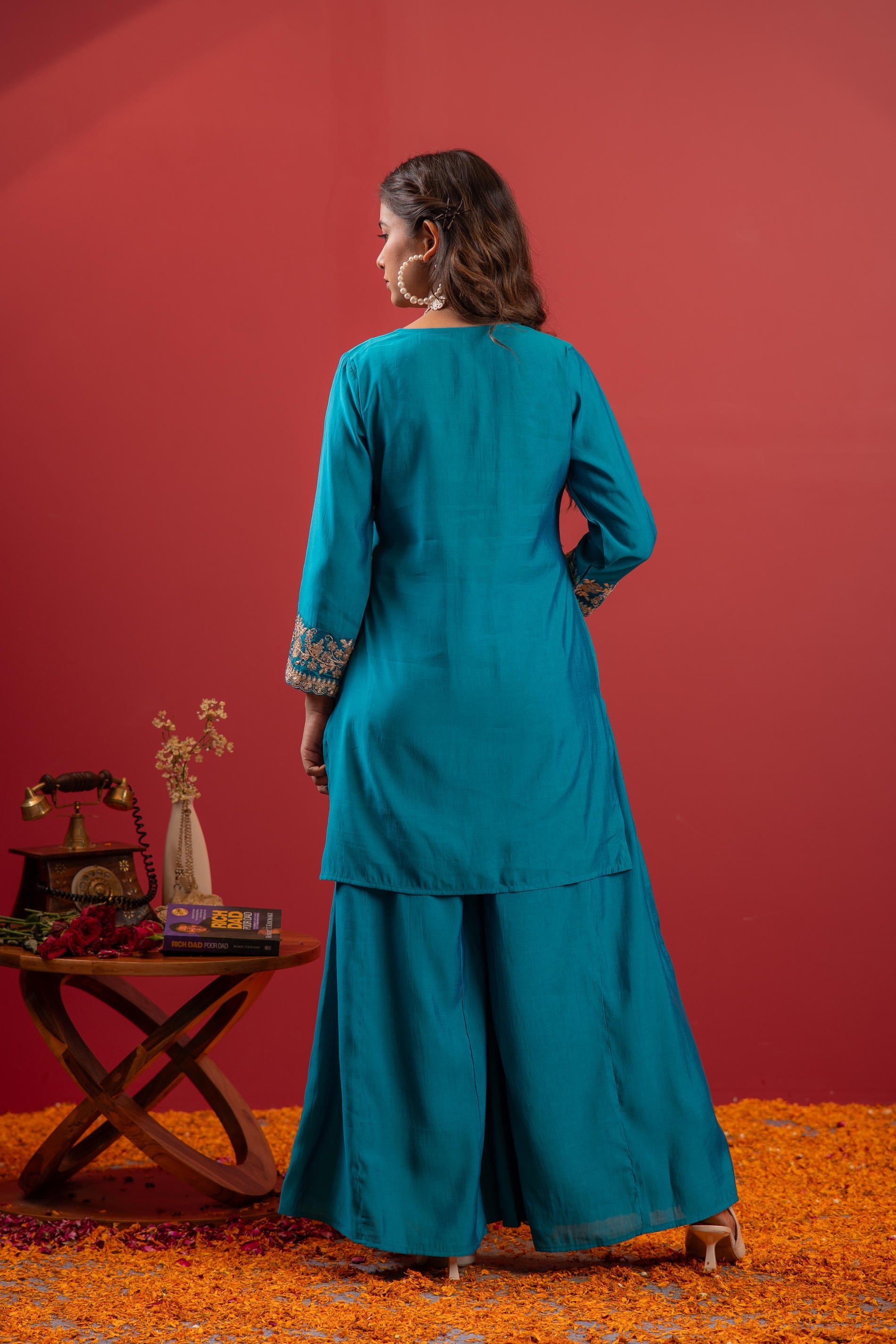 Ramagreen Embroidered Kurta With Palazzo & Dupatta Set