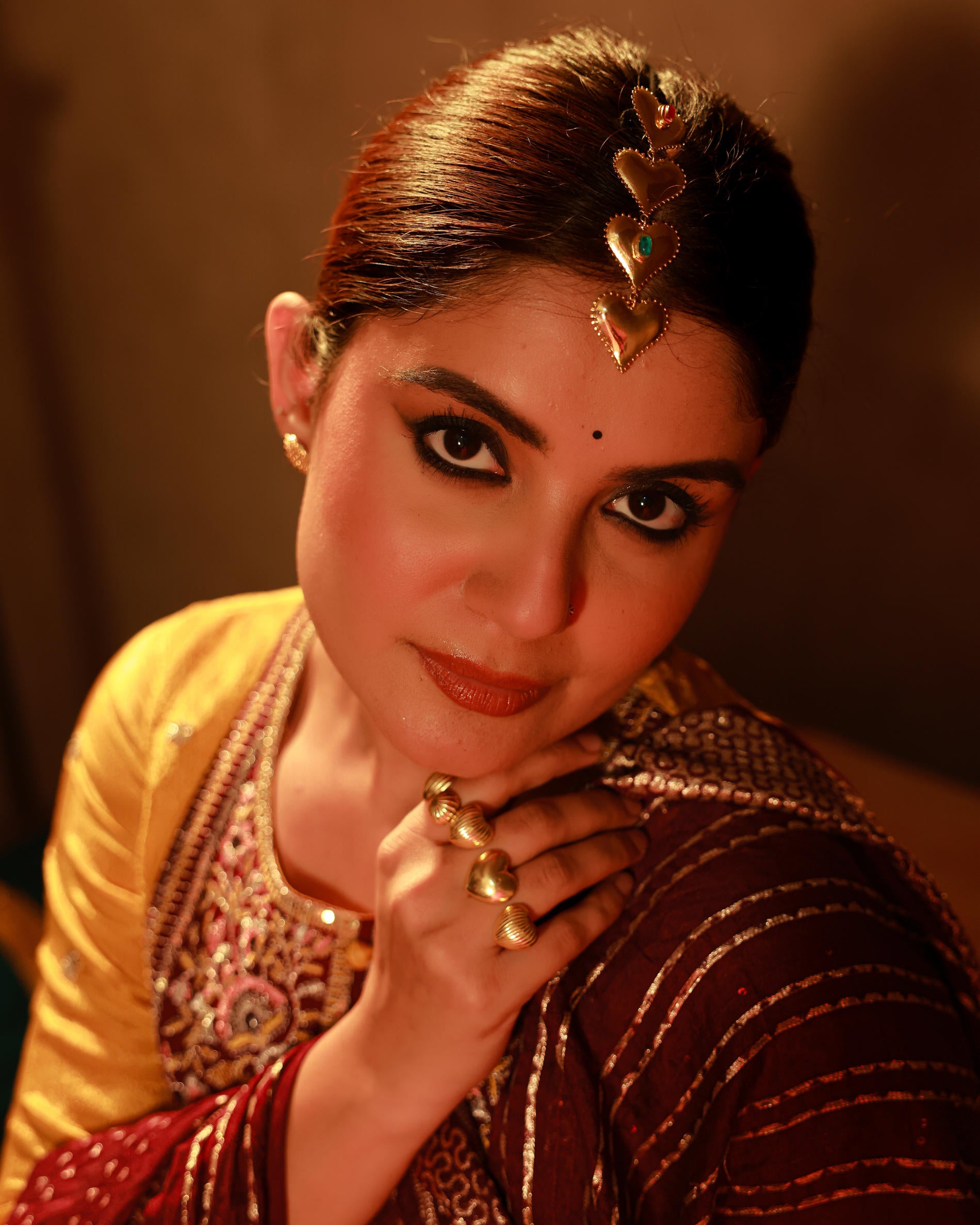 Mustard Nylon Flared Kurta Pant And Dupatta Set with Zari, Mirror, Thread & Sequin Work