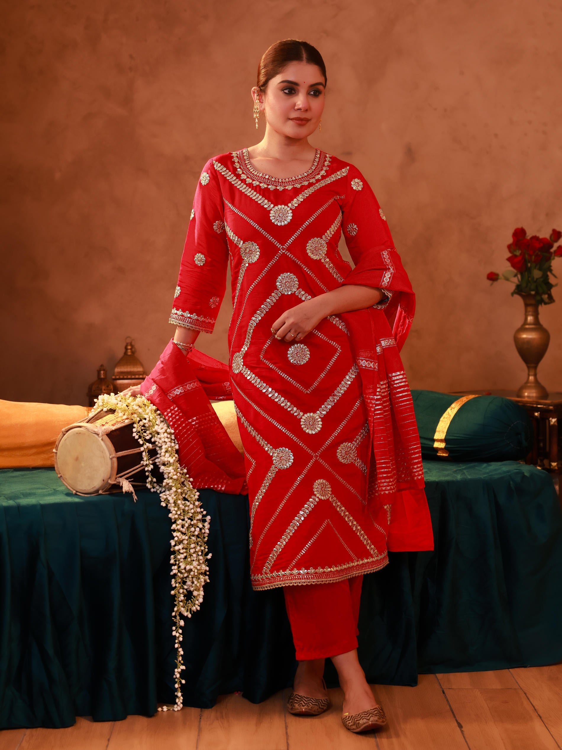 Magenta Viscose Straight Kurta Pant And Dupatta Set with Gota Patti & Sequence Work