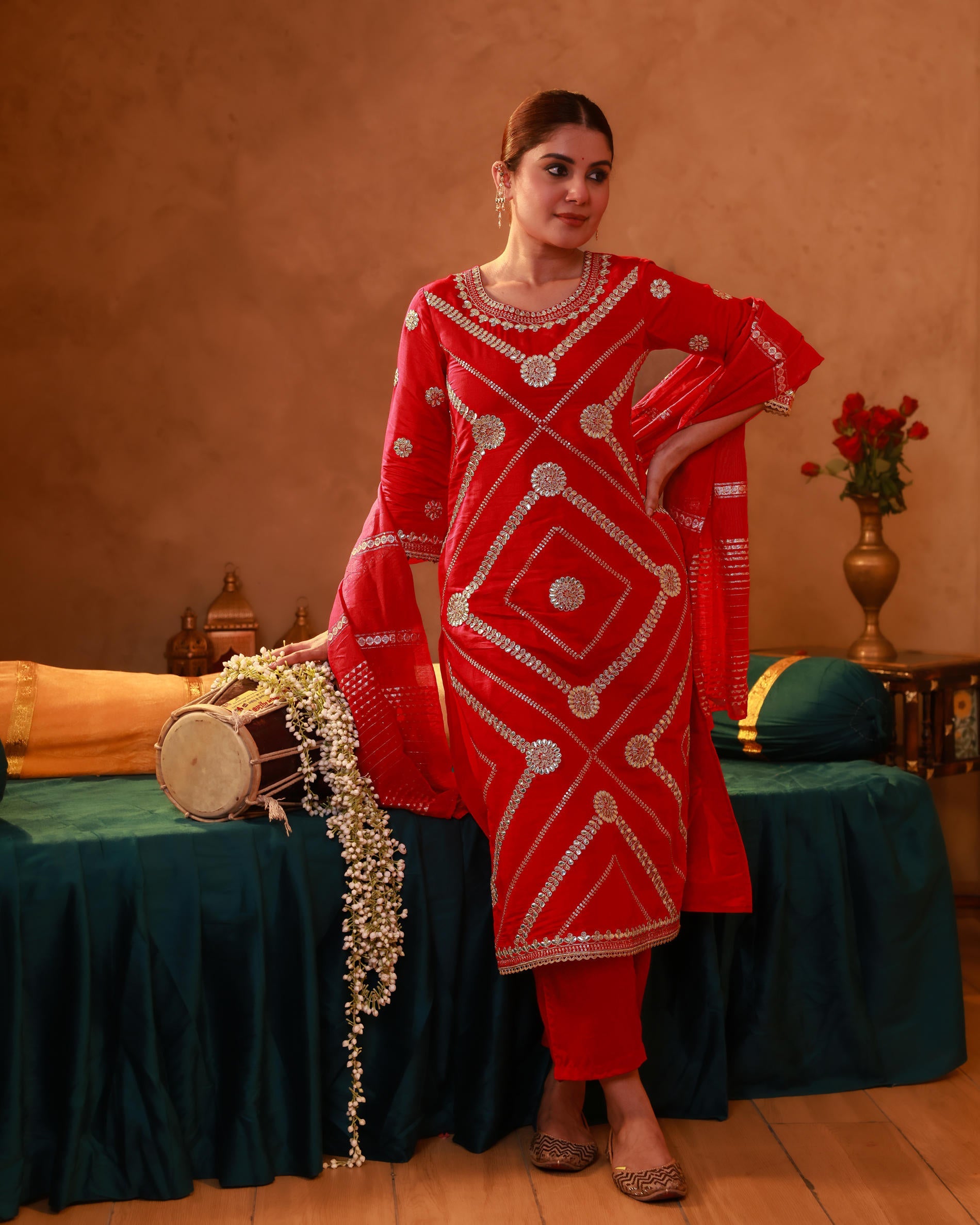 Magenta Viscose Straight Kurta Pant And Dupatta Set with Gota Patti & Sequence Work
