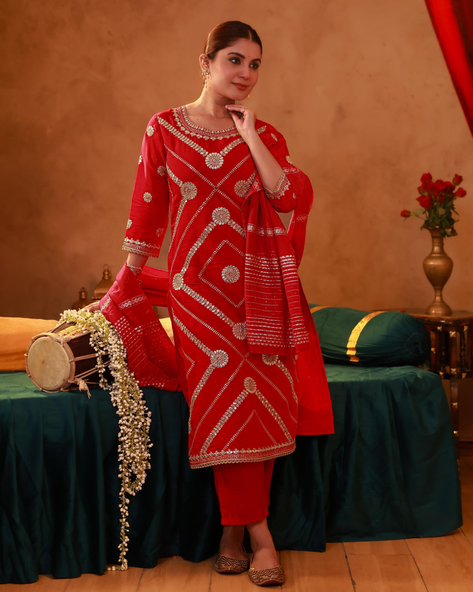 Magenta Viscose Straight Kurta Pant And Dupatta Set with Gota Patti & Sequence Work