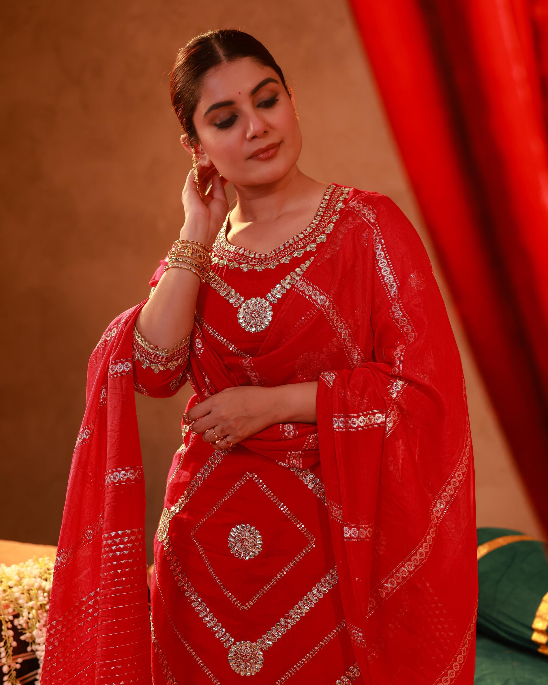 Magenta Viscose Straight Kurta Pant And Dupatta Set with Gota Patti & Sequence Work