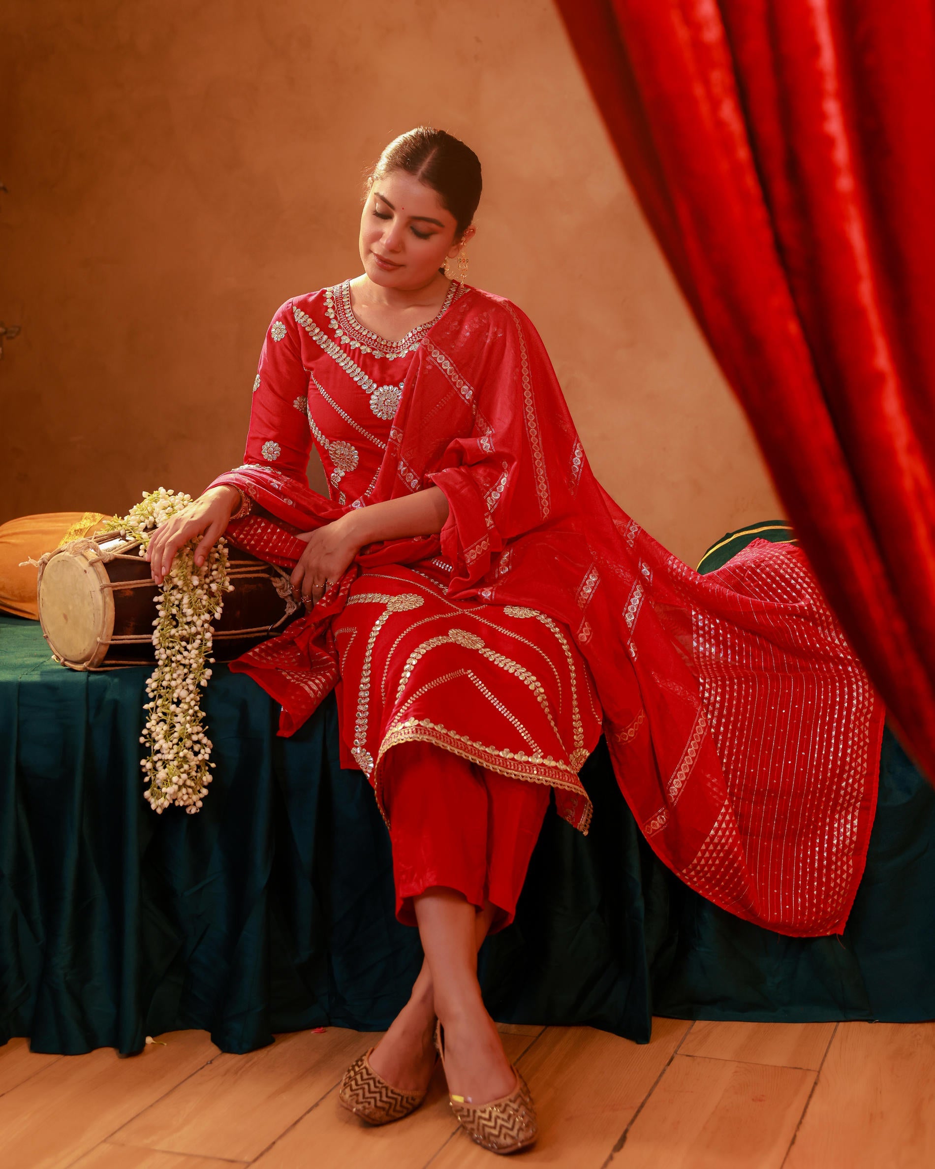 Magenta Viscose Straight Kurta Pant And Dupatta Set with Gota Patti & Sequence Work