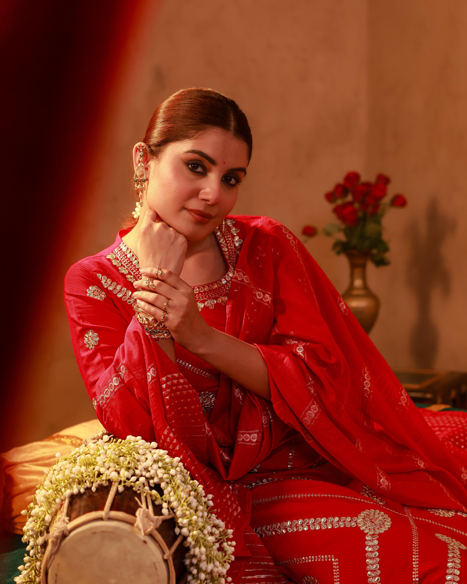 Magenta Viscose Straight Kurta Pant And Dupatta Set with Gota Patti & Sequence Work