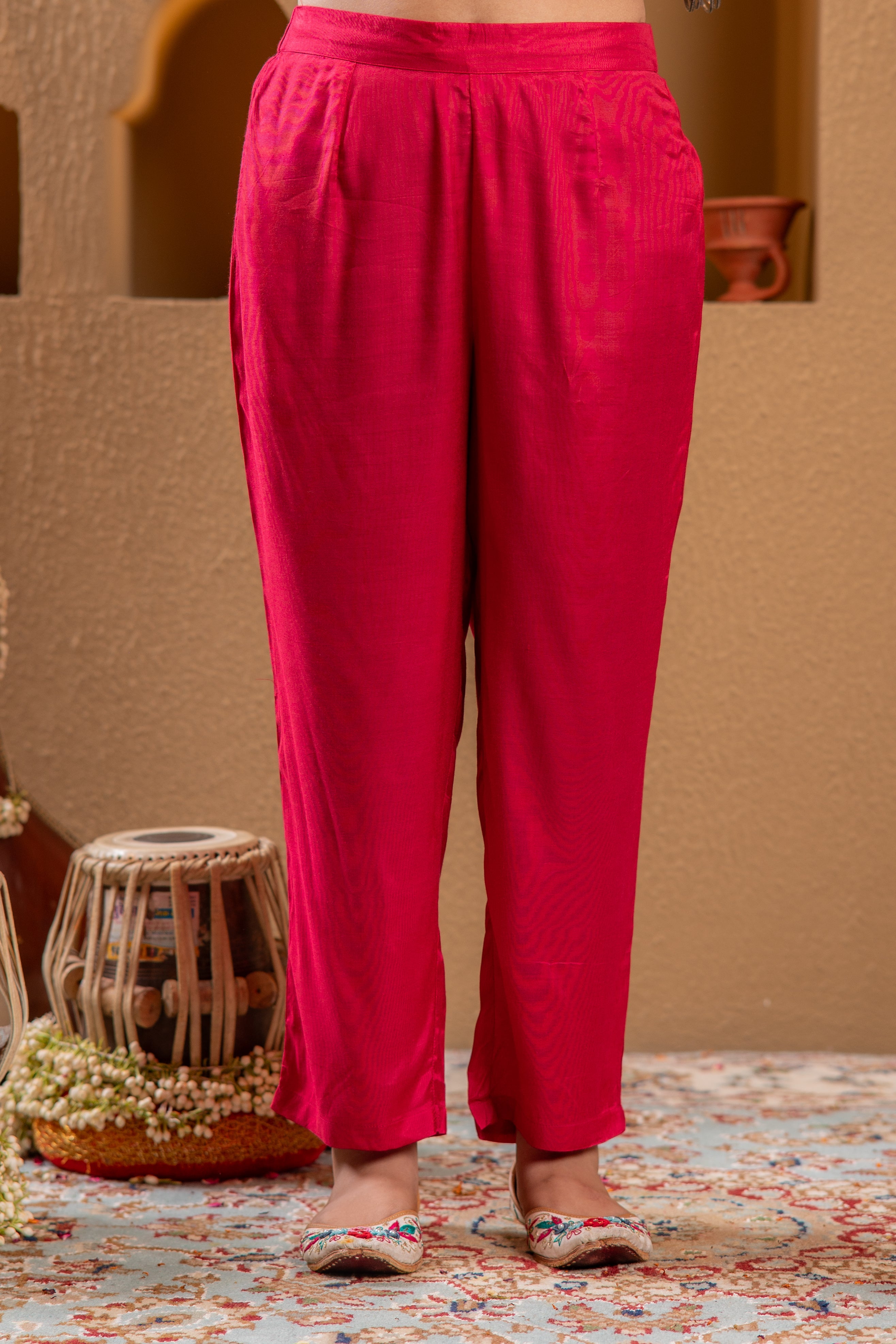 Magenta Viscose Straight Kurta Pant And Dupatta Set with Gota Patti & Sequence Work