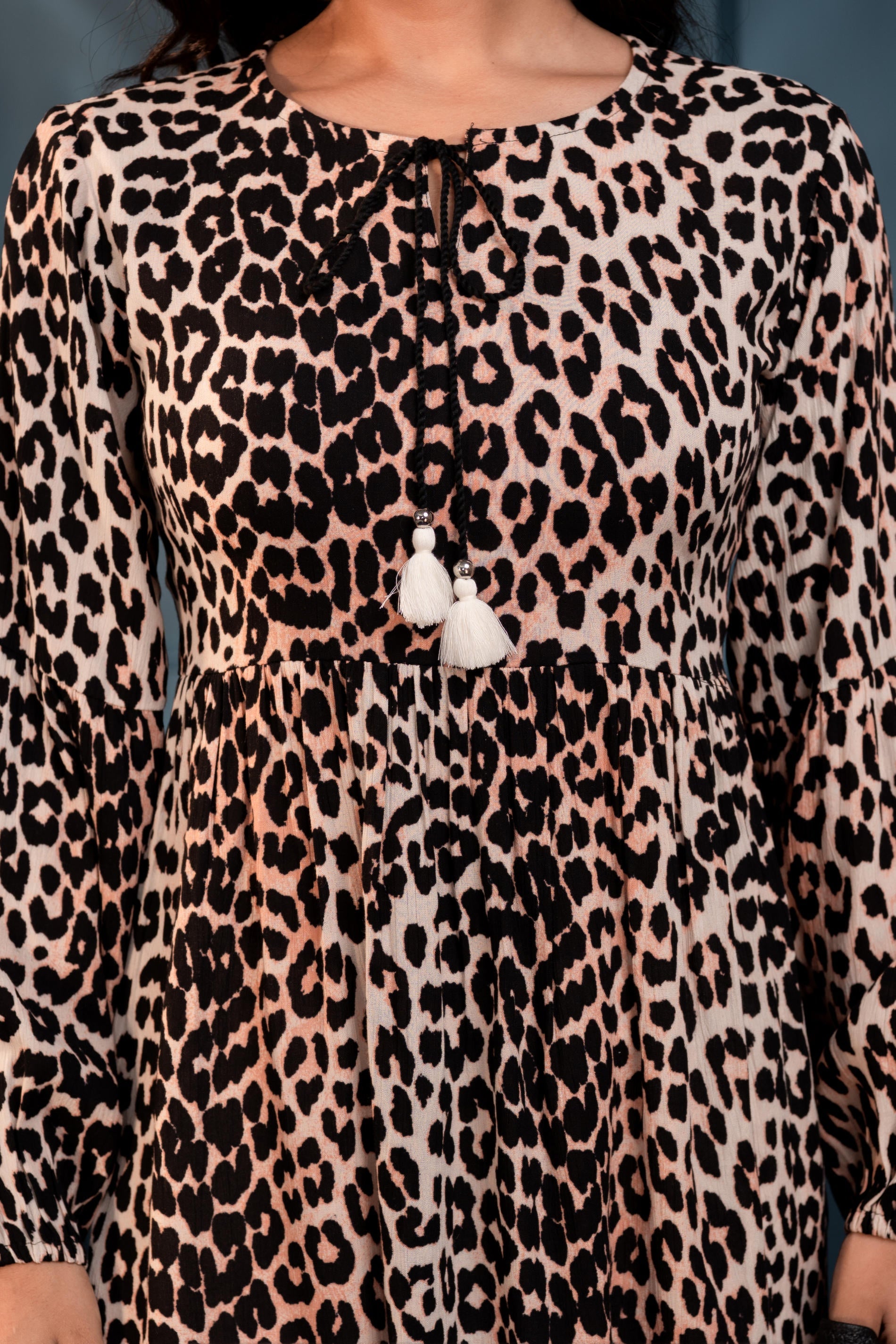 Black Floral Printed Viscose GaThread Tunic with Dori Tie