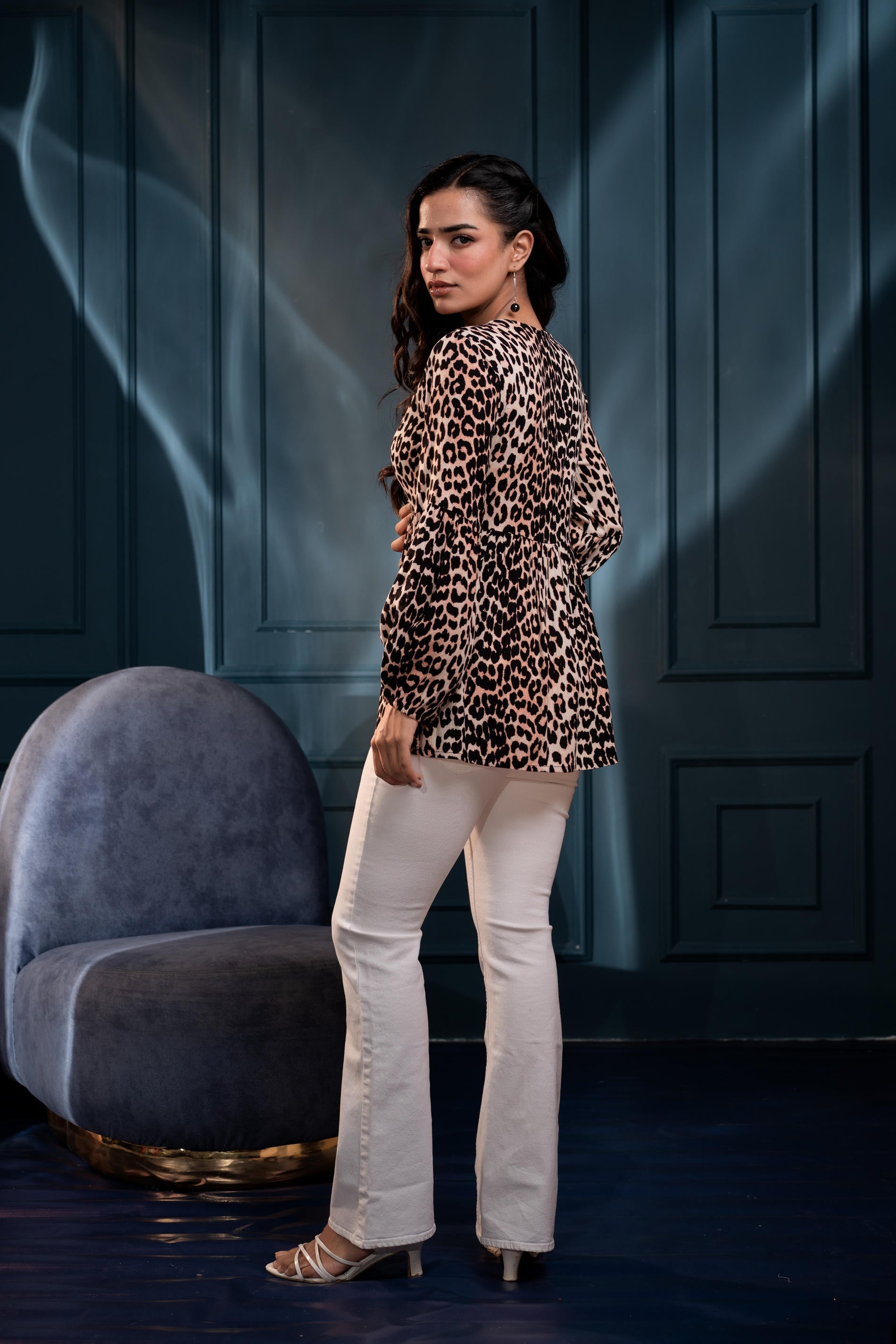 Black Floral Printed Viscose GaThread Tunic with Dori Tie